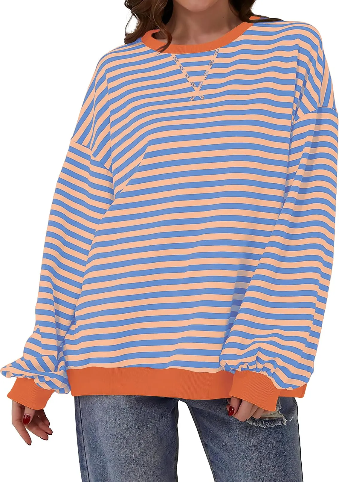 DUOEASE Felpa Donna Oversize a Righe Manica Lunga Top Y2K - immagine 2
