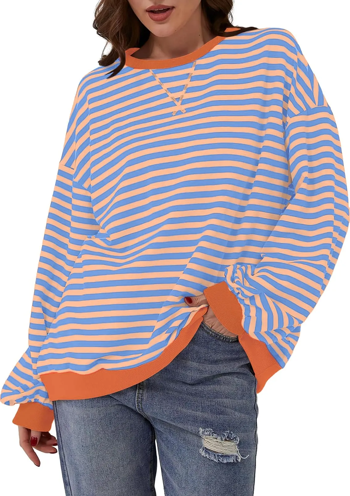 DUOEASE Felpa Donna Oversize a Righe Manica Lunga Top Y2K - immagine 4