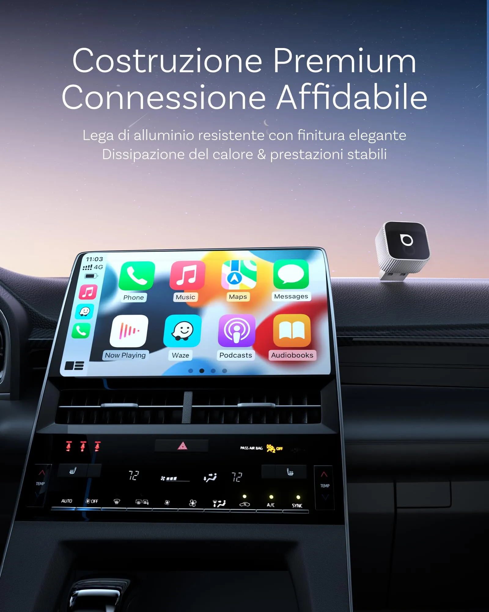 OTTOCAST MINI 3.0 Slim 2026 Wireless CarPlay & Android Auto Adapter - immagine 3