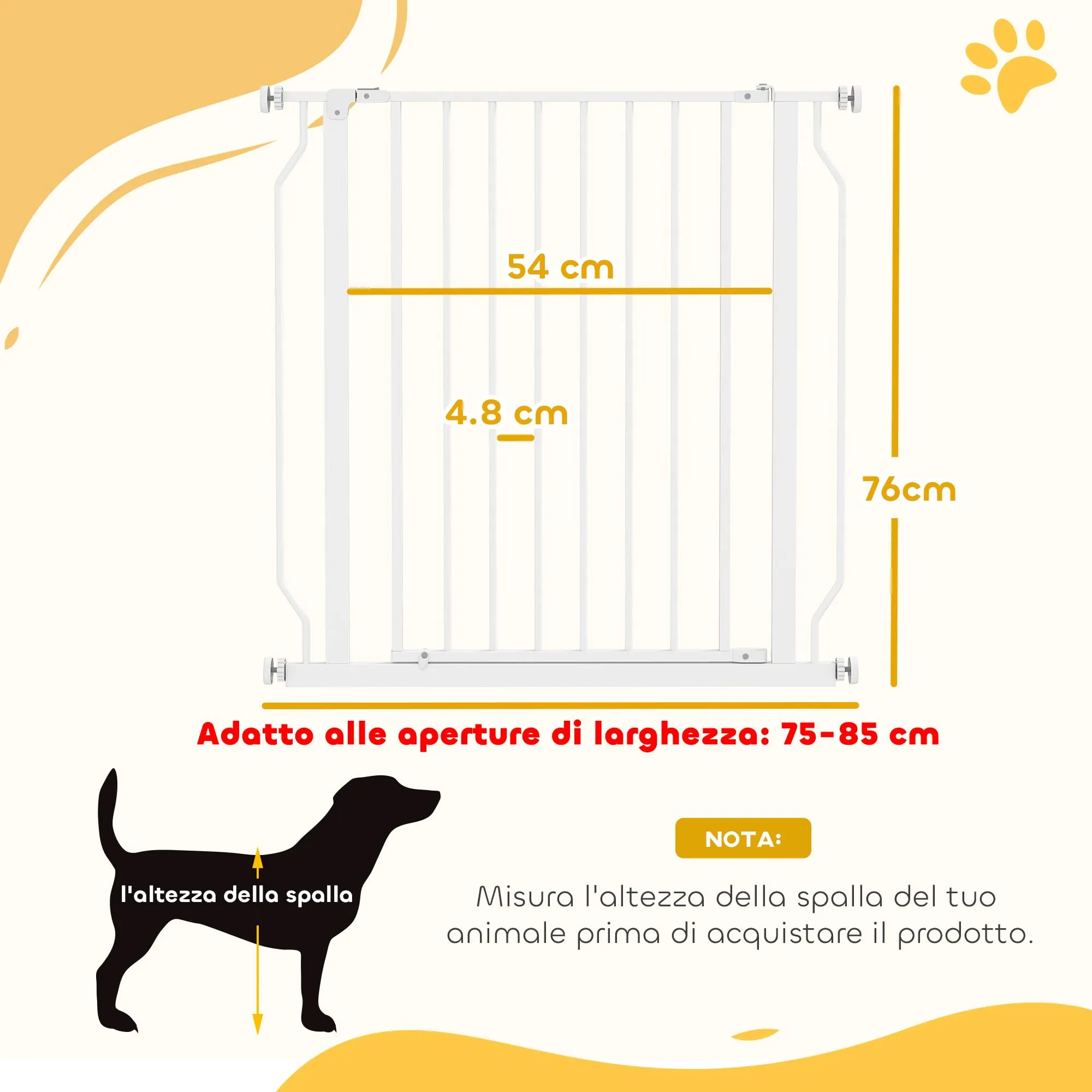 PawHut Cancelletto di Sicurezza per Cani Estensibile 75-85x76 cm Bianco - immagine 3