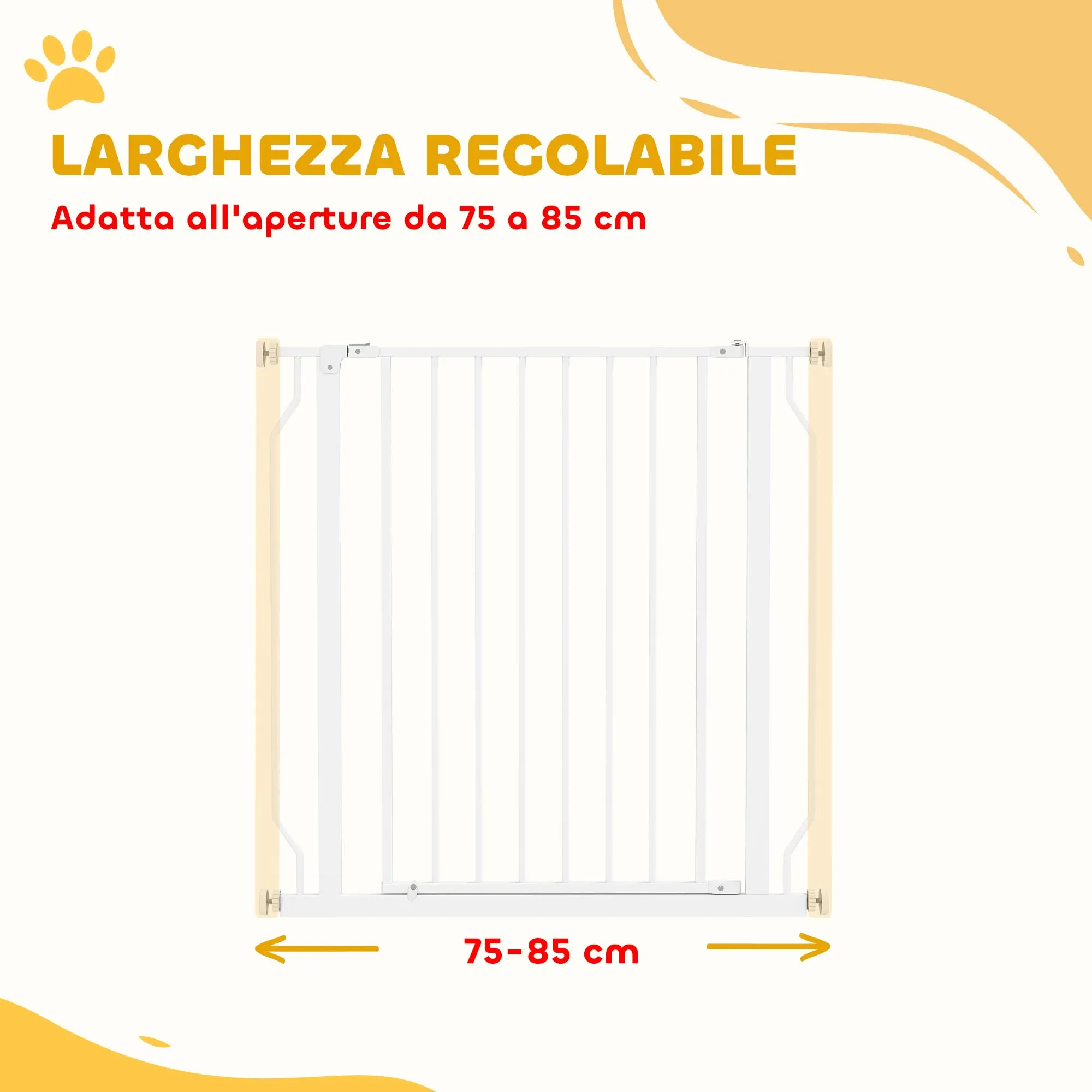 PawHut Cancelletto di Sicurezza per Cani Estensibile 75-85x76 cm Bianco - immagine 4