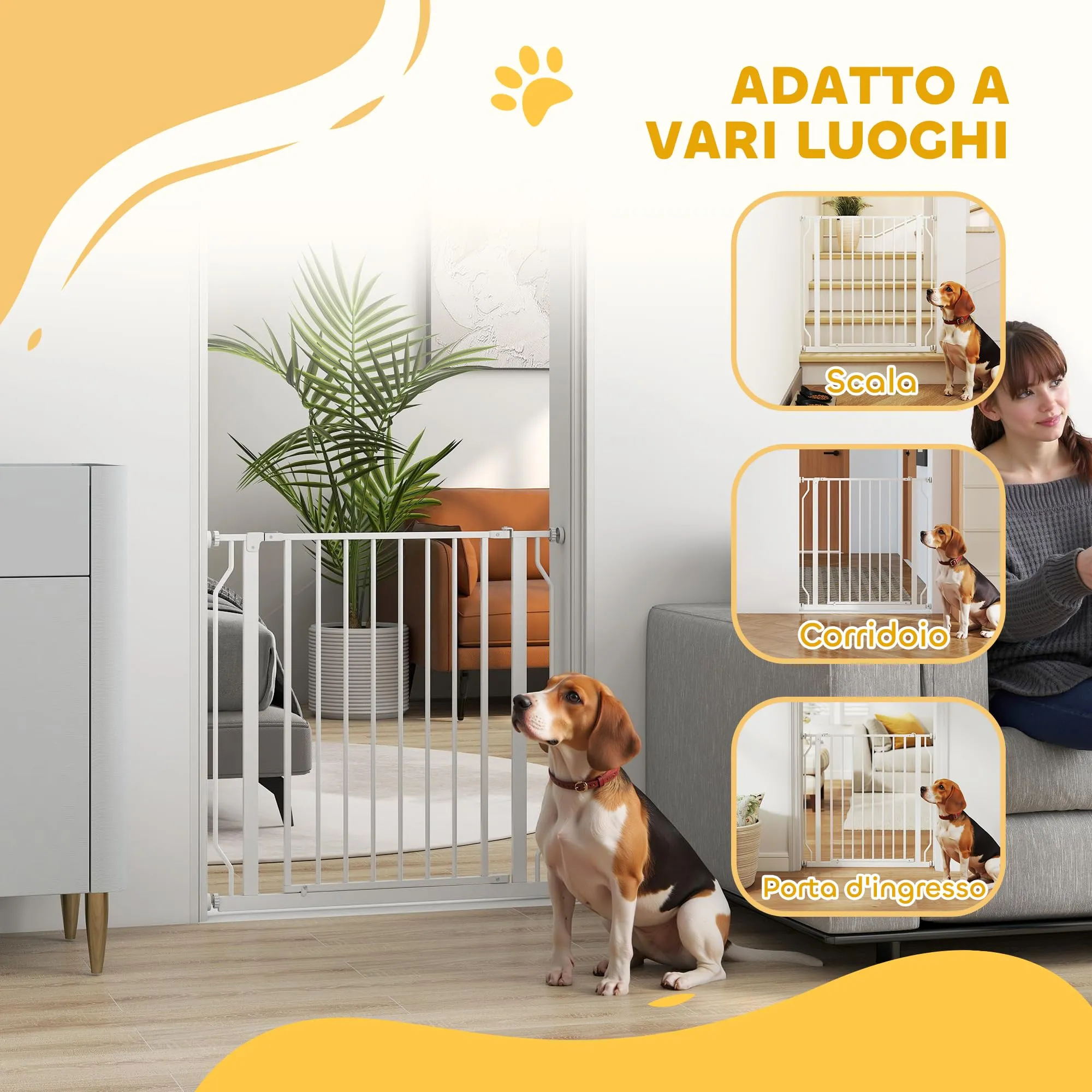 PawHut Cancelletto di Sicurezza per Cani Estensibile 75-85x76 cm Bianco - immagine 7