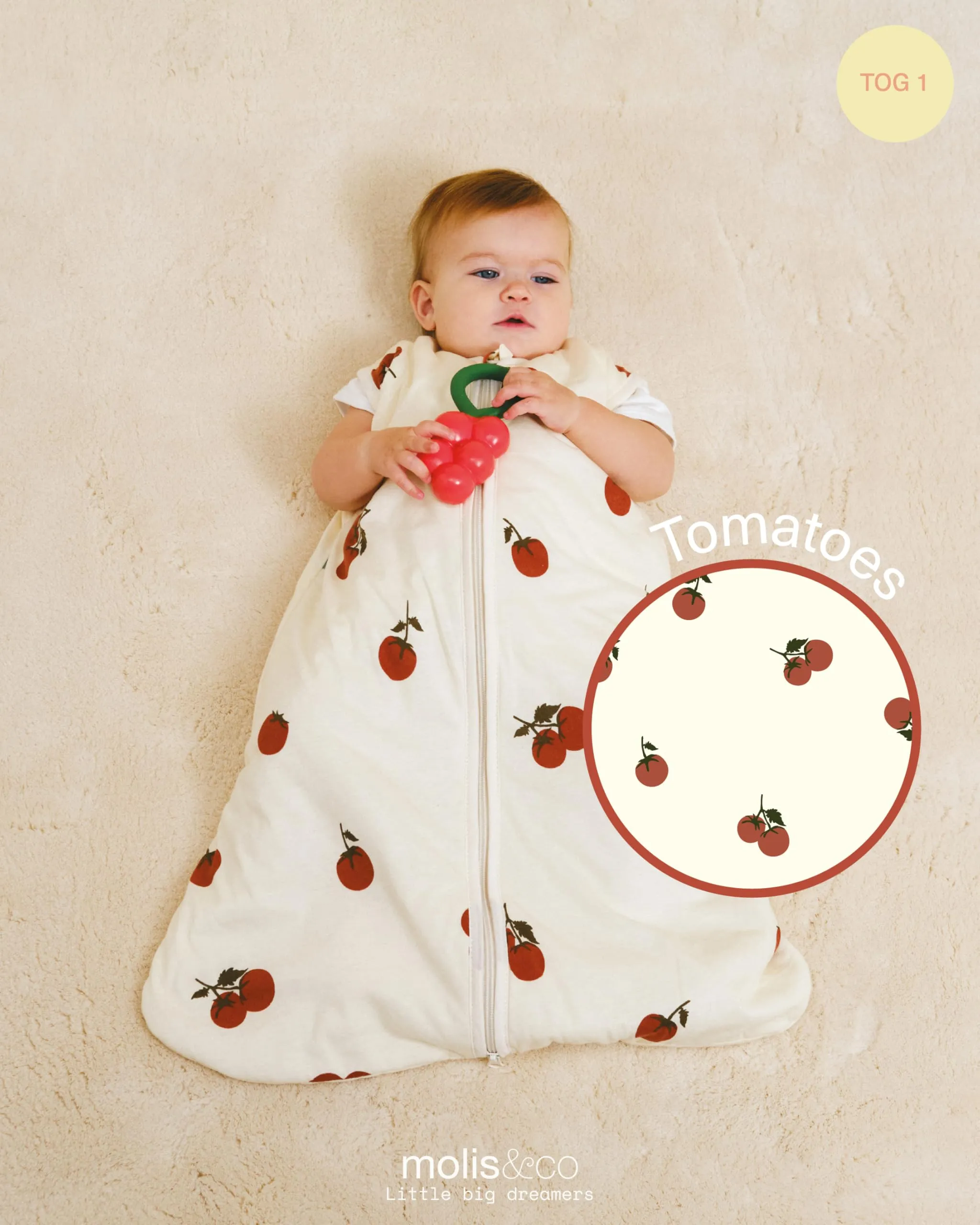 molis & co Sacco Nanna 1 TOG per Neonato 6-18 mesi, 100% Cotone Oeko-Tex, Tomatoes - immagine 4