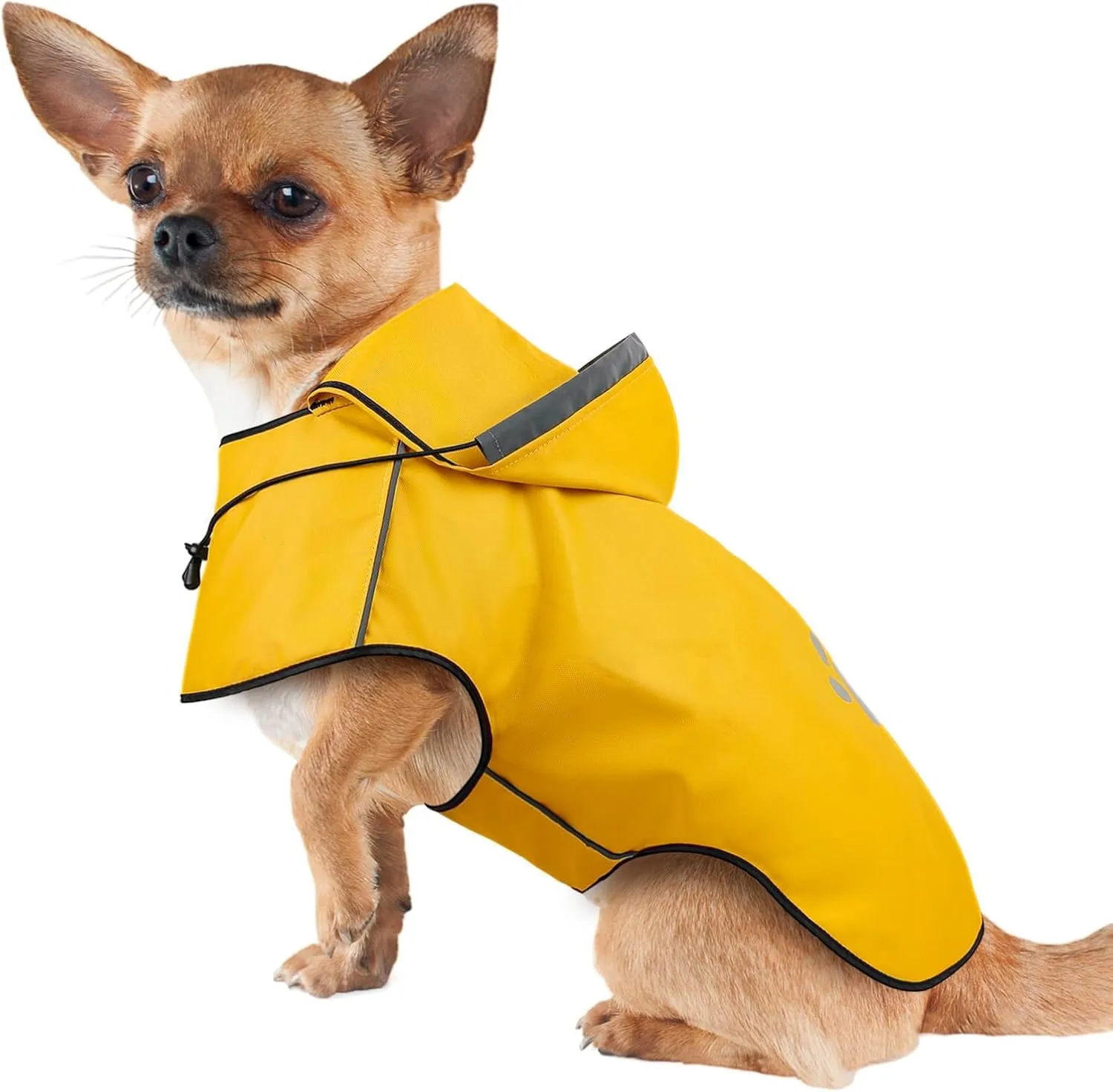 DQGHQME Impermeabile per Cani con Striscia Riflettente e Cappuccio Regolabile, Poncho Antipioggia per Cani Piccoli, Giallo, Taglia S - immagine 1