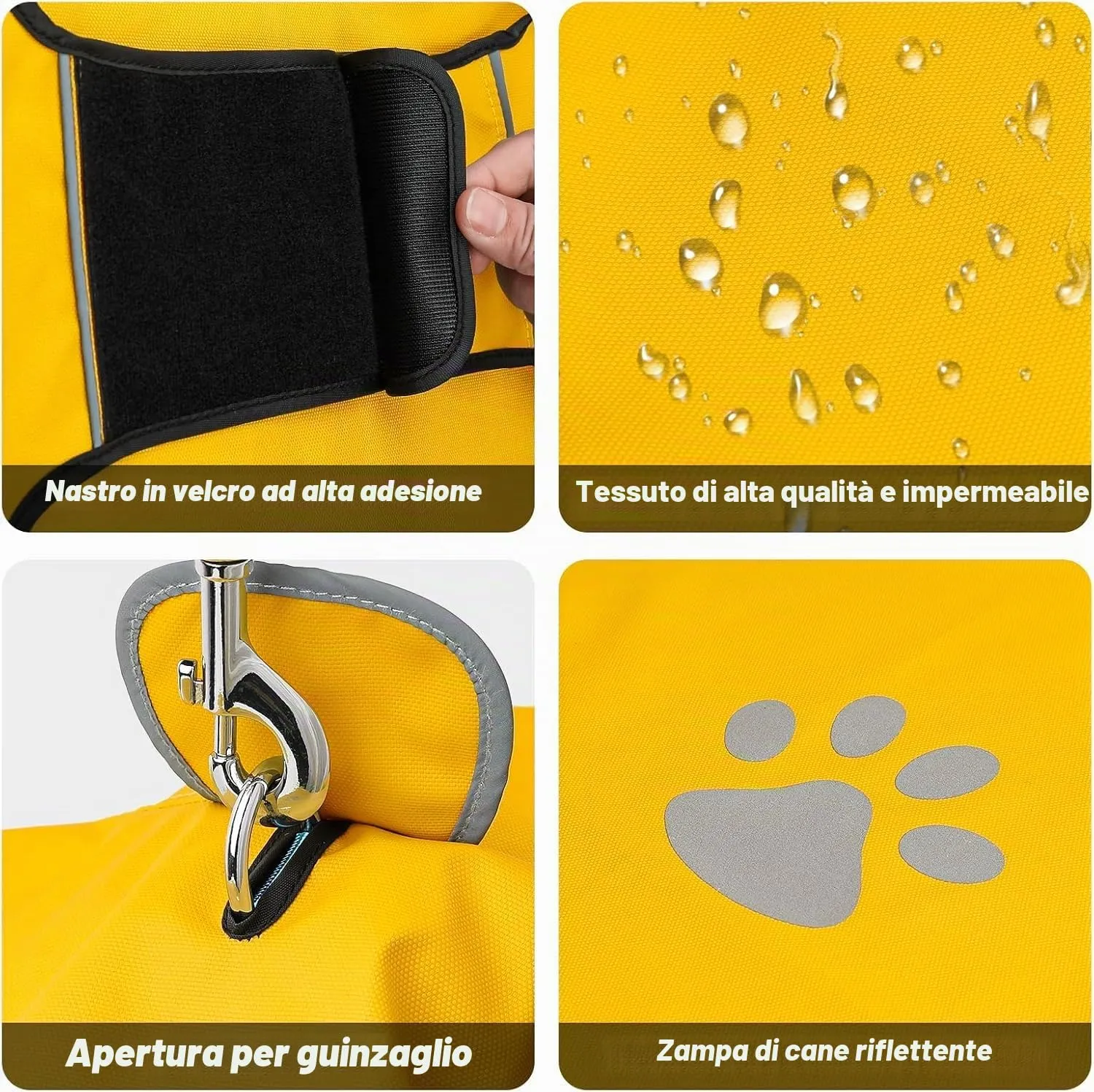 DQGHQME Impermeabile per Cani con Striscia Riflettente e Cappuccio Regolabile, Poncho Antipioggia per Cani Piccoli, Giallo, Taglia S - immagine 4