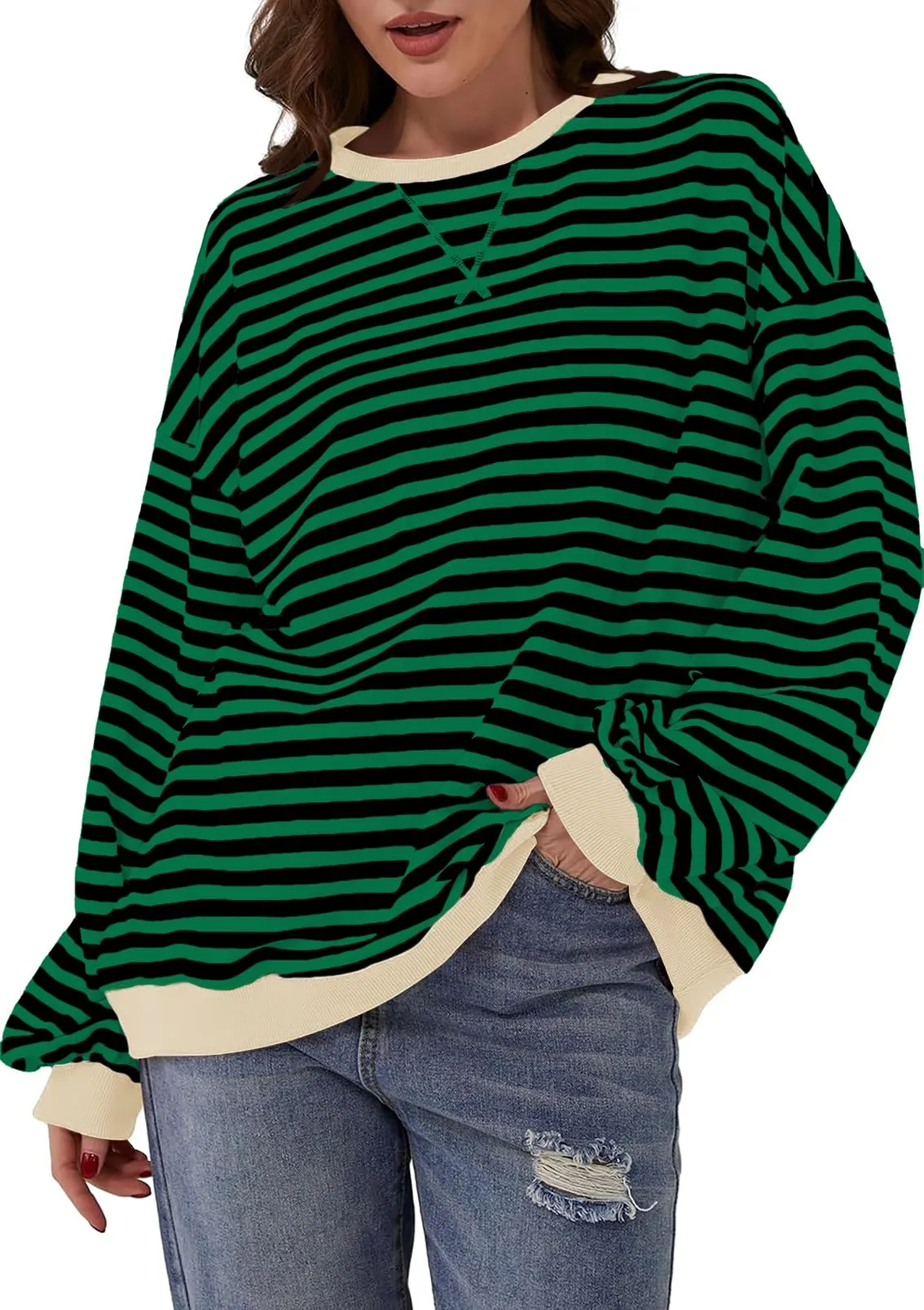 DUOEASE Felpa Donna Oversize a Righe Manica Lunga - immagine 4