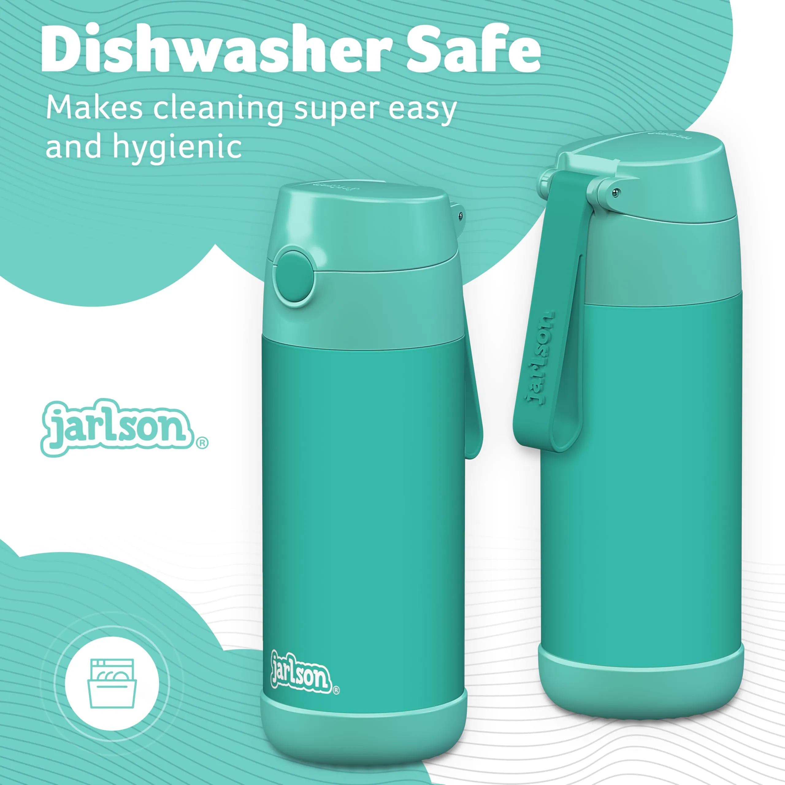 Jarlson Borraccia Termica Bambini CHARLI con Cannuccia, Acciaio Inox, 350ml, Turchese - immagine 3
