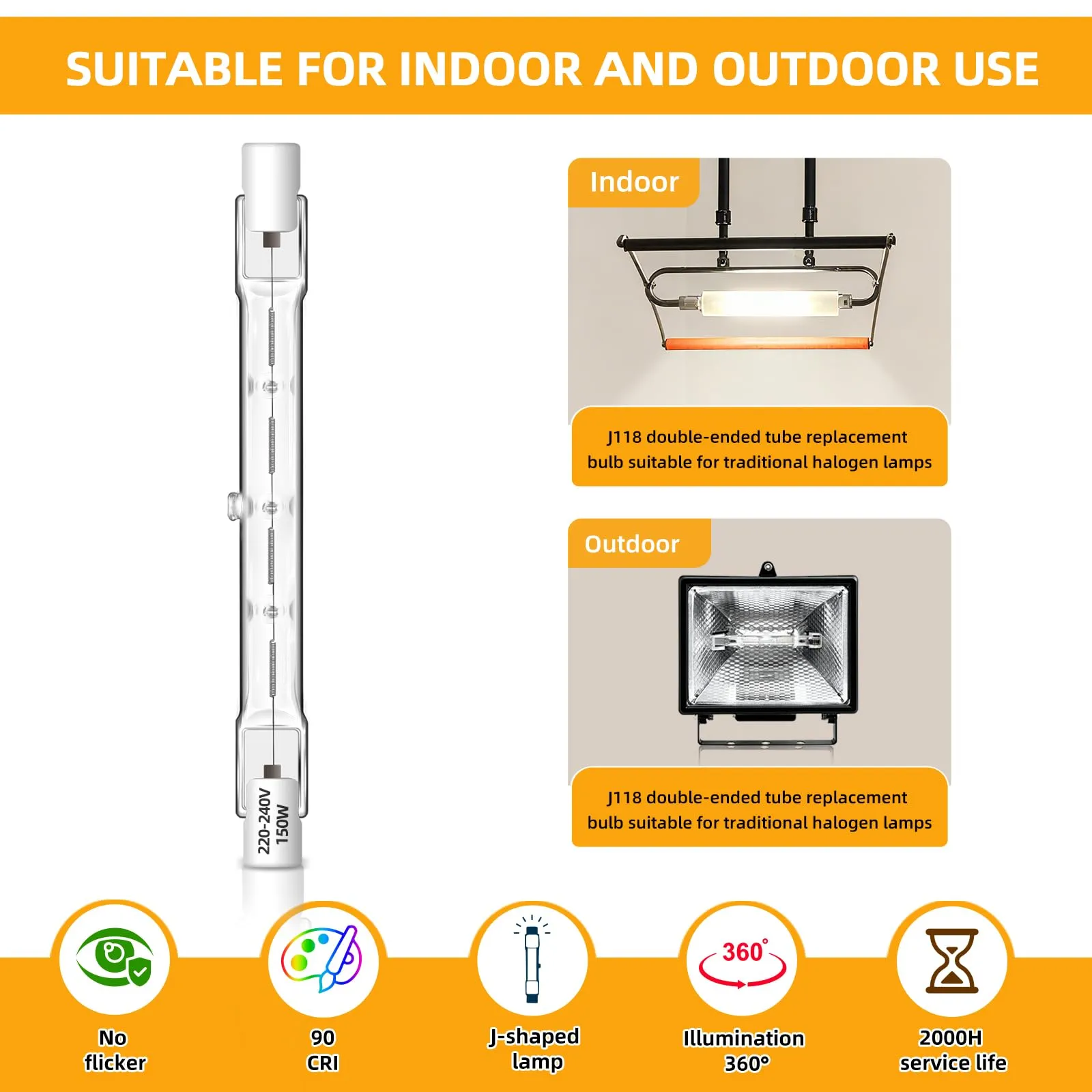 Caldarax Lampadina Alogena R7s 118mm 150W, 230V, 2250LM, Bianco Caldo 2700K, Dimmerabile, 6 Pezzi - immagine 3