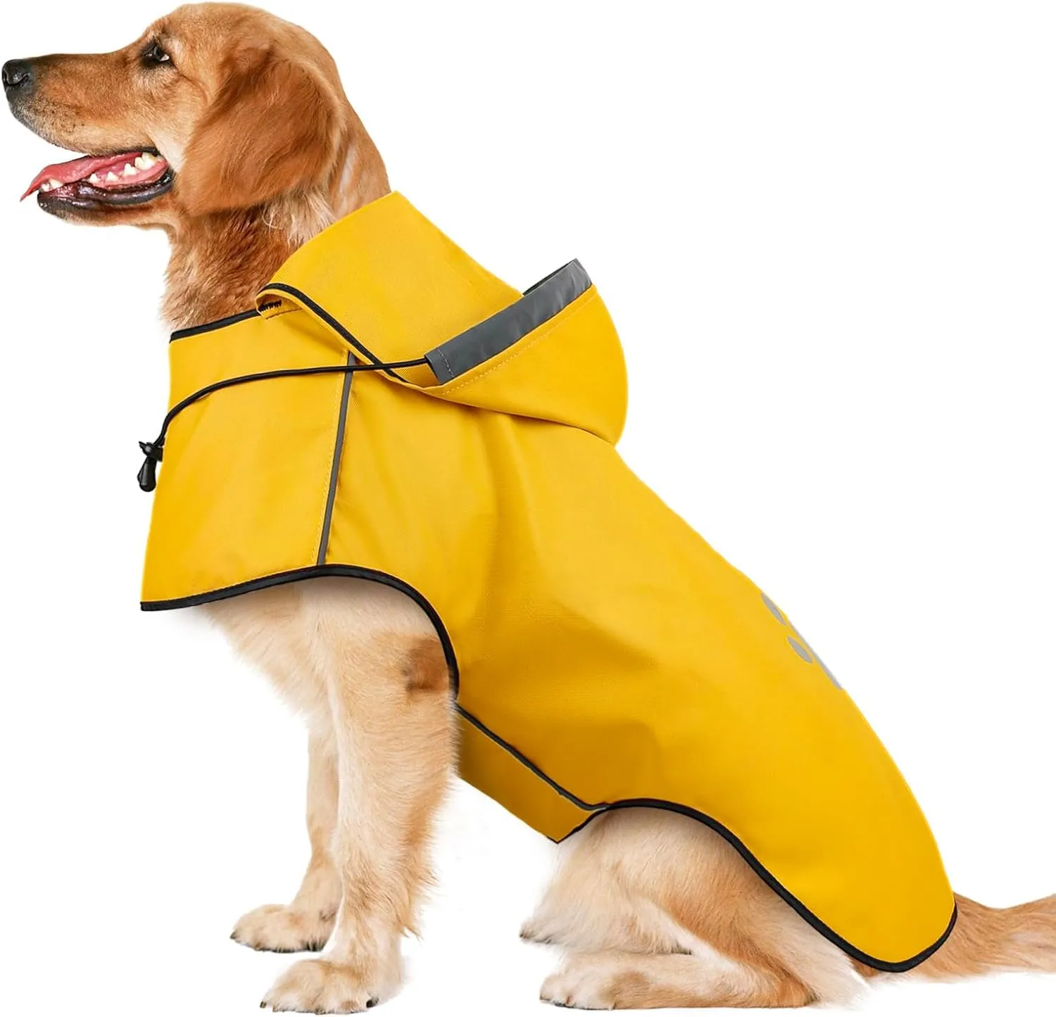Cappotto impermeabile per cani DQGHQME con cappuccio e strisce riflettenti, Taglia M, Giallo - immagine 1