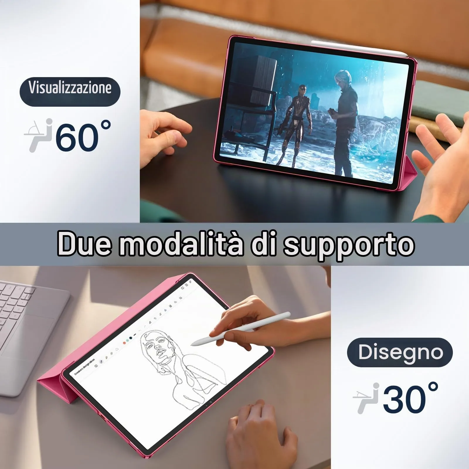 JETech Custodia per Samsung Galaxy Tab S10 Lite / S10 FE / S9 FE 10,9", Rosa - immagine 5