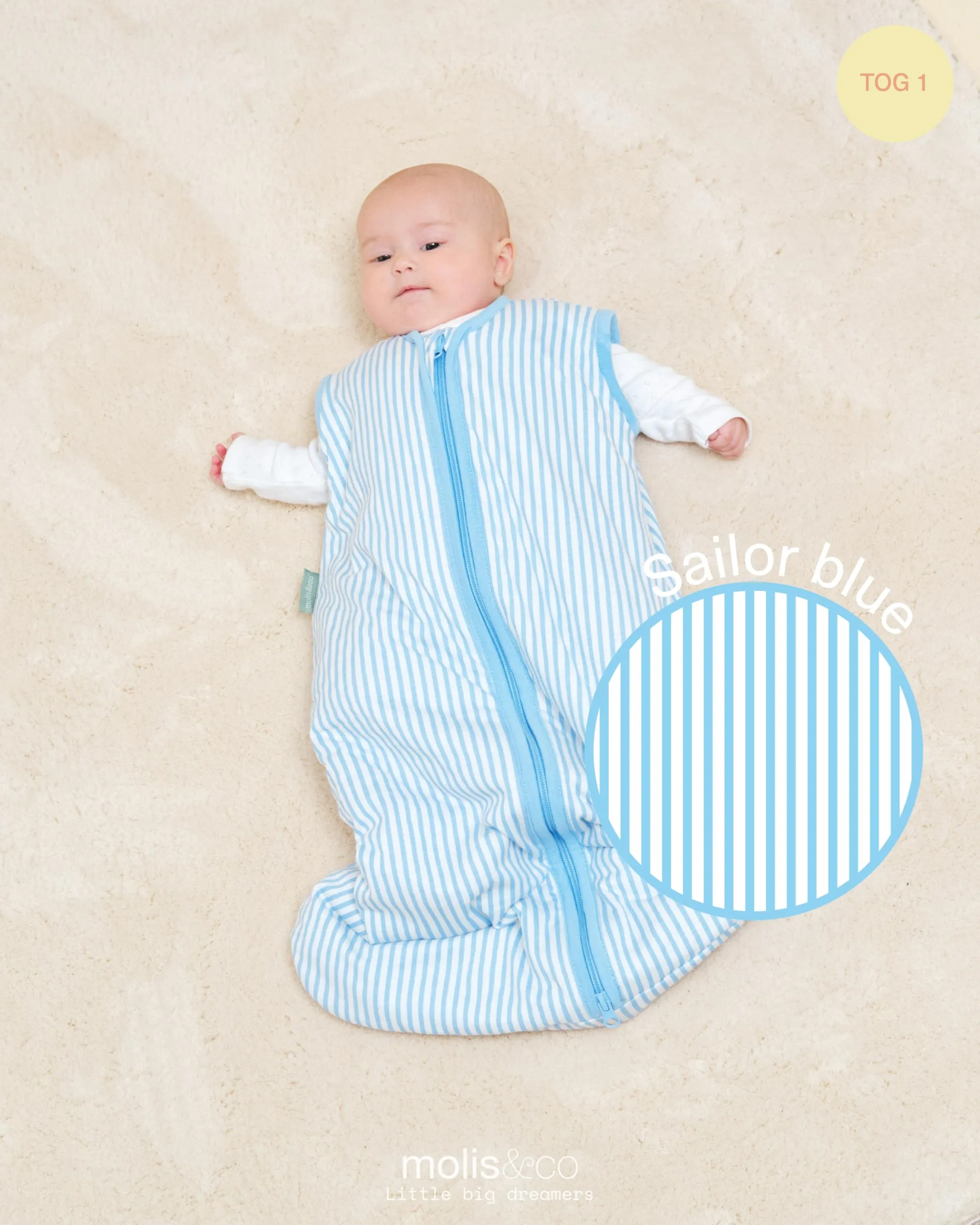 molis & co Sacco Nanna 1 TOG, 6-18 mesi, 100% Cotone Oeko-Tex, Sailor Blue - immagine 4