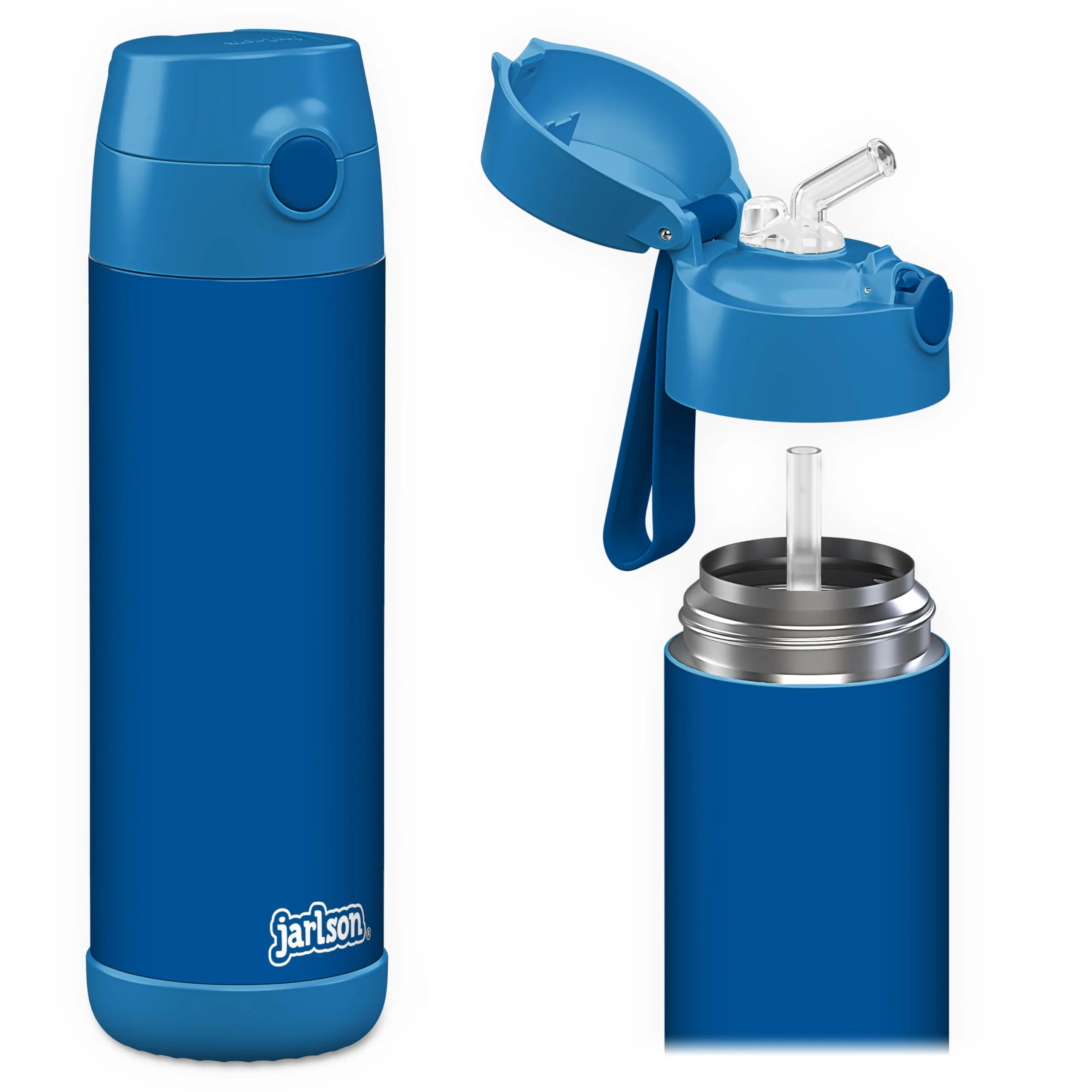 Jarlson Borraccia Termica Bambini CHARLI 500ml con Cannuccia in Acciaio Inox - Blu - immagine 1