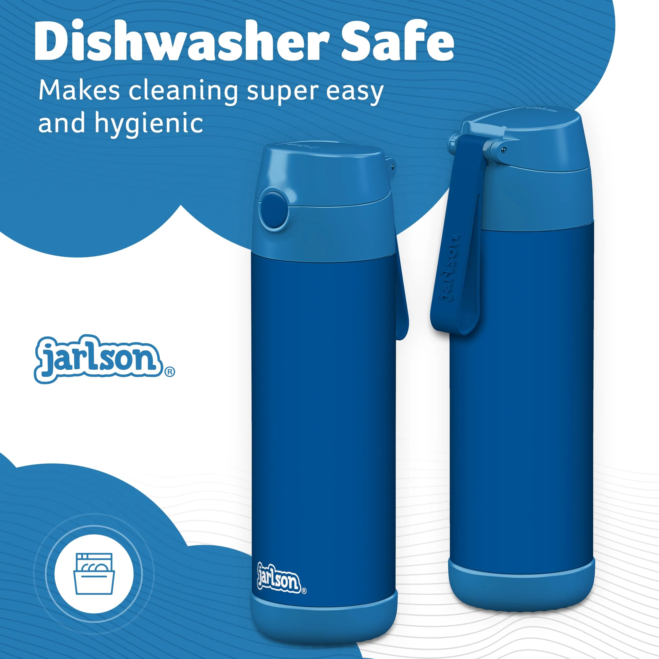 Jarlson Borraccia Termica Bambini CHARLI 500ml con Cannuccia in Acciaio Inox - Blu - immagine 3