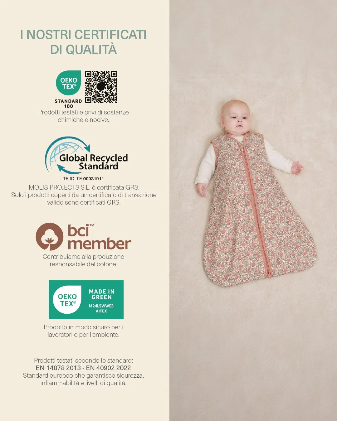 molis & co Sacco Nanna 1 TOG, 6-18 mesi, 100% Cotone Oeko-Tex, Peony - immagine 7