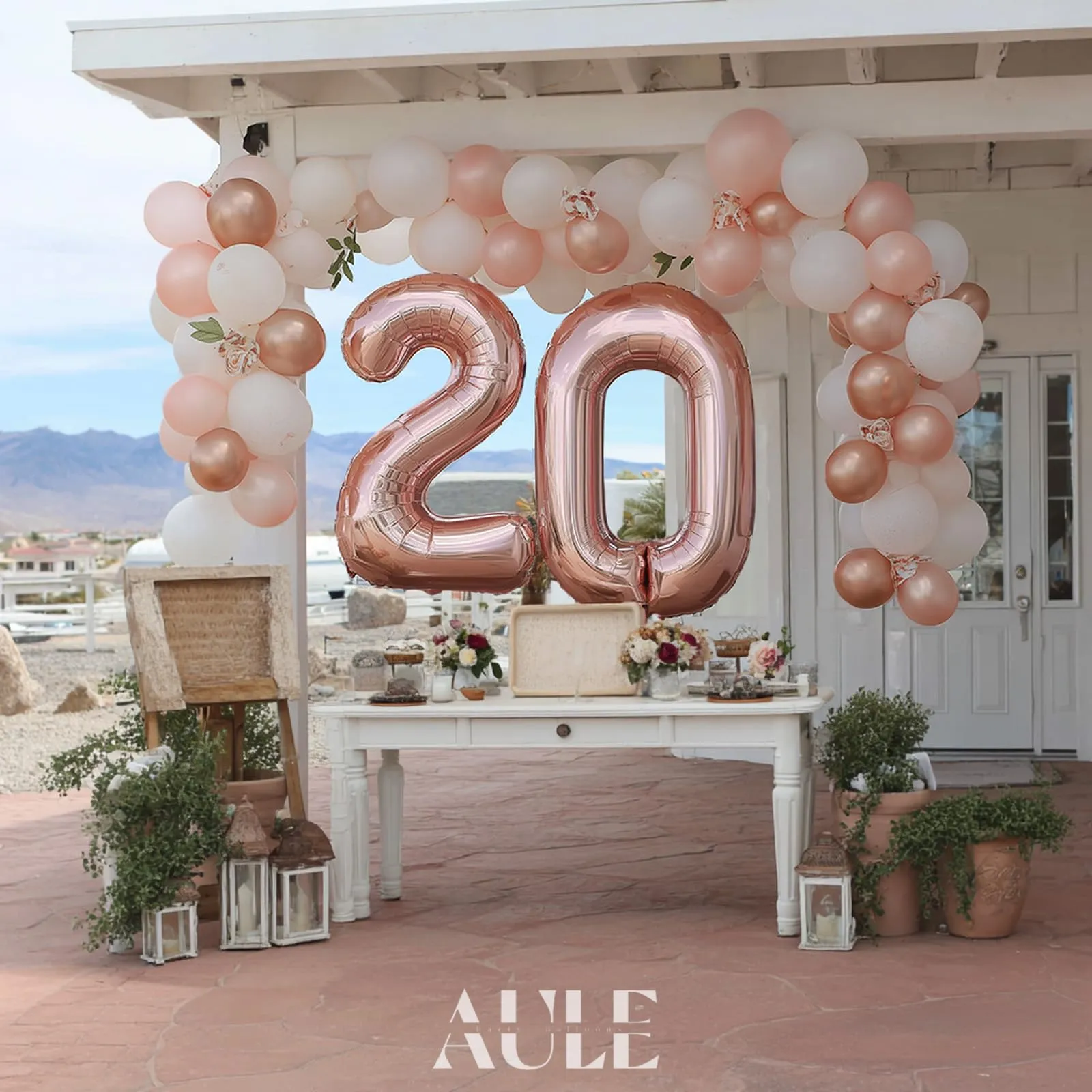 AULE Palloncini Numero 20 Rosa Gold, 101 cm, Mylar Foil - immagine 2
