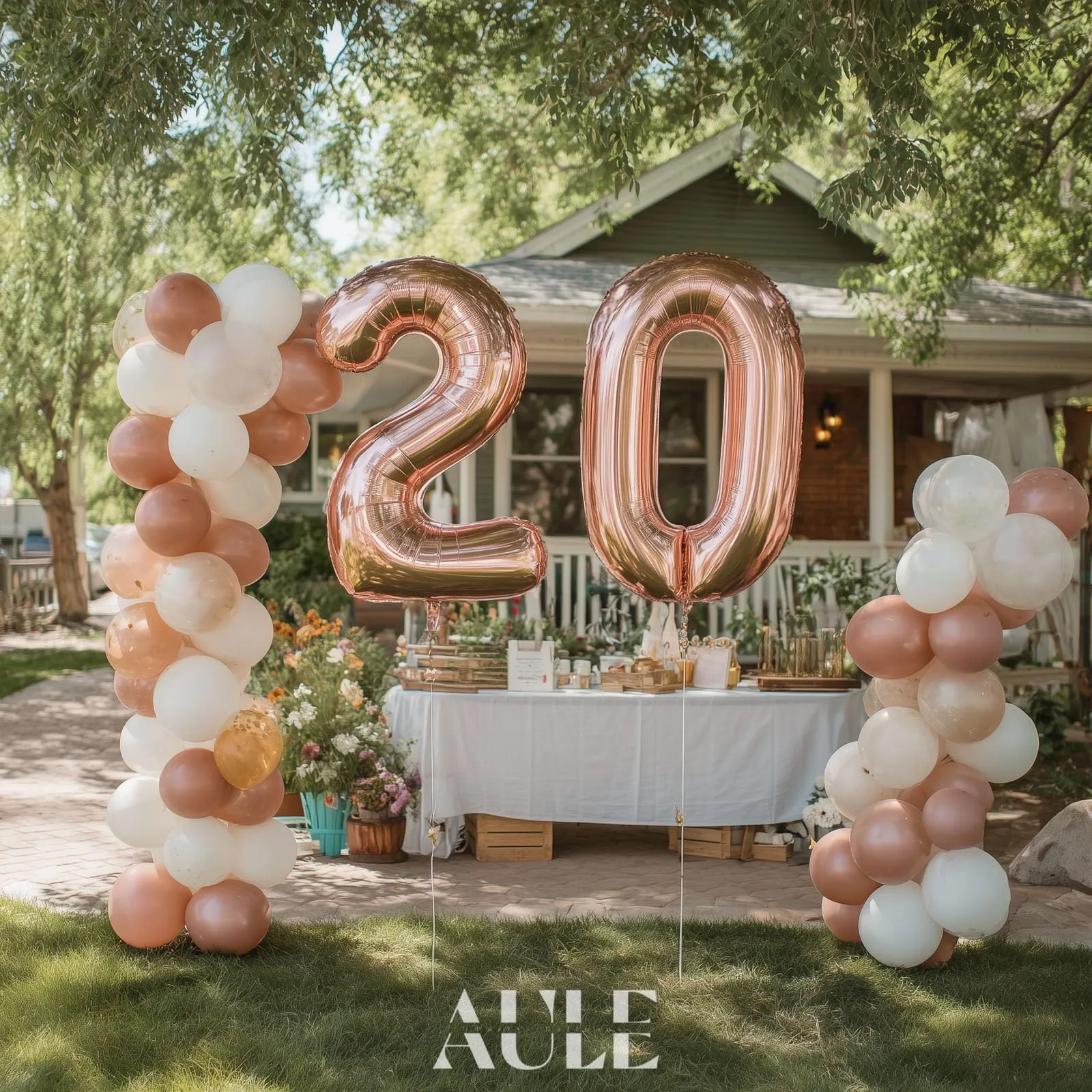 AULE Palloncini Numero 20 Rosa Gold, 101 cm, Mylar Foil - immagine 5