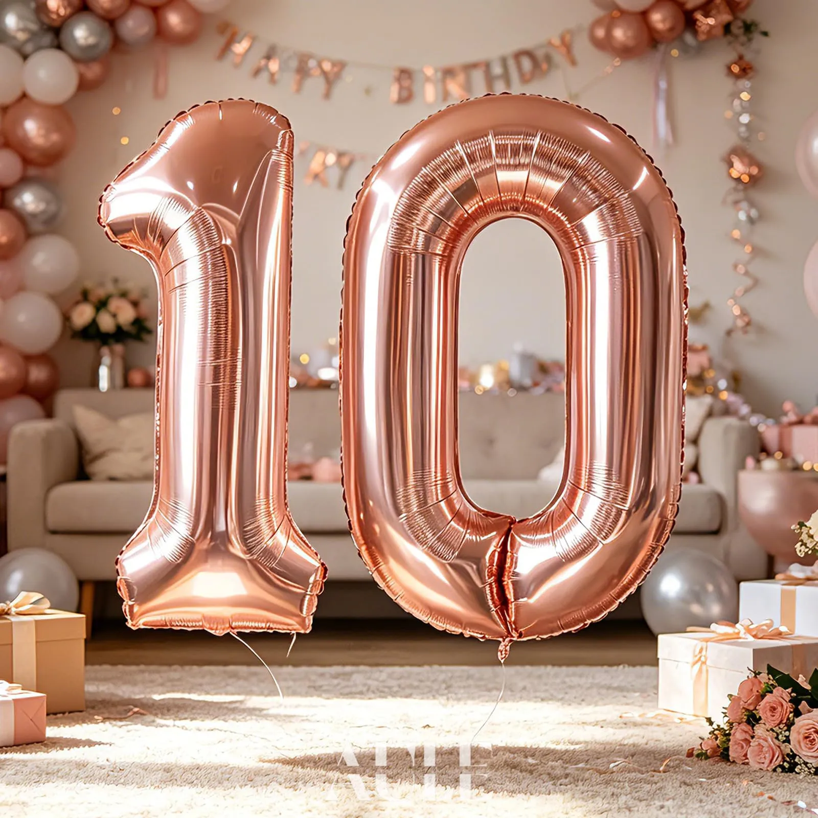AULE Palloncino Numero 10 Rosa Gold, 101 cm, Mylar Foil - immagine 4