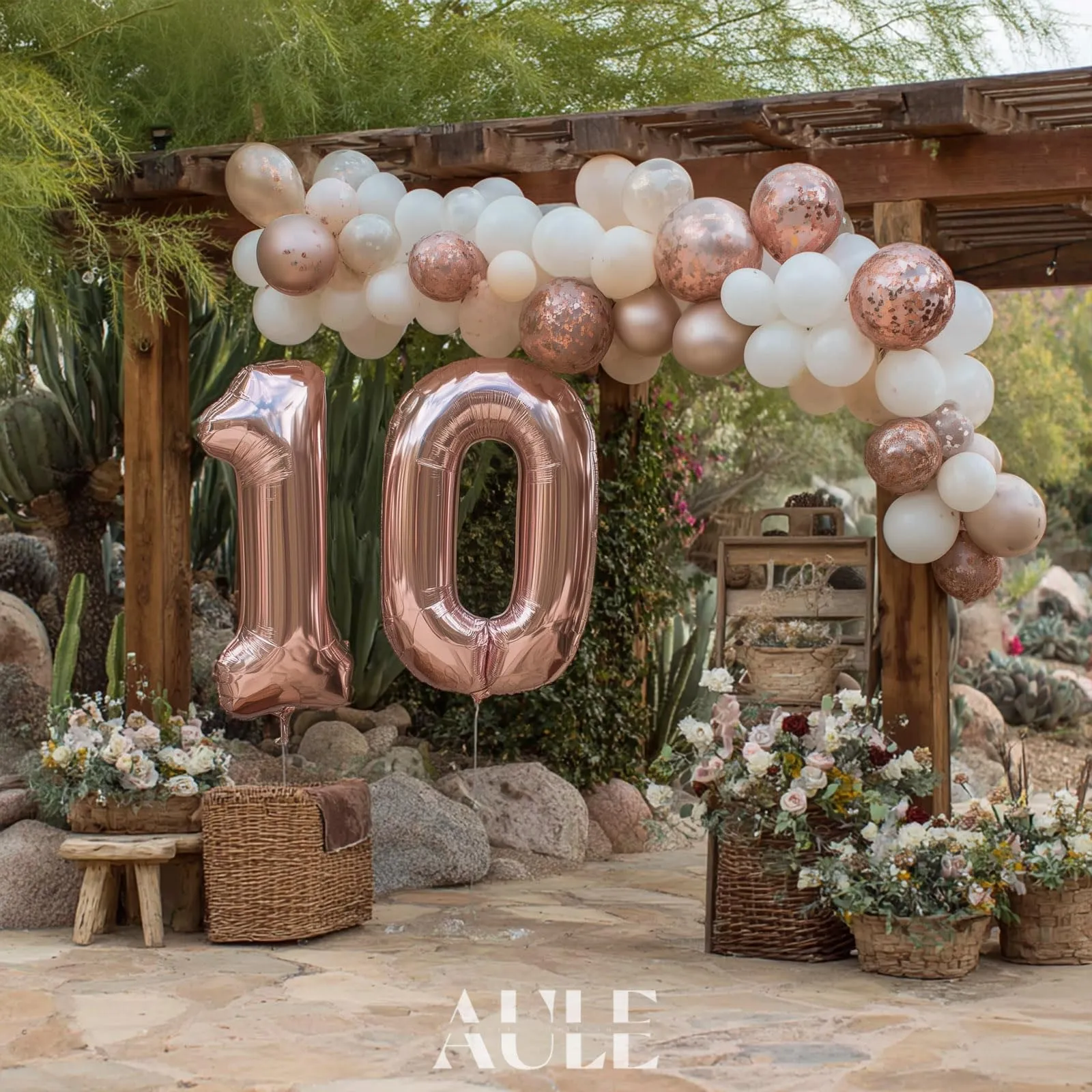 AULE Palloncino Numero 10 Rosa Gold, 101 cm, Mylar Foil - immagine 5
