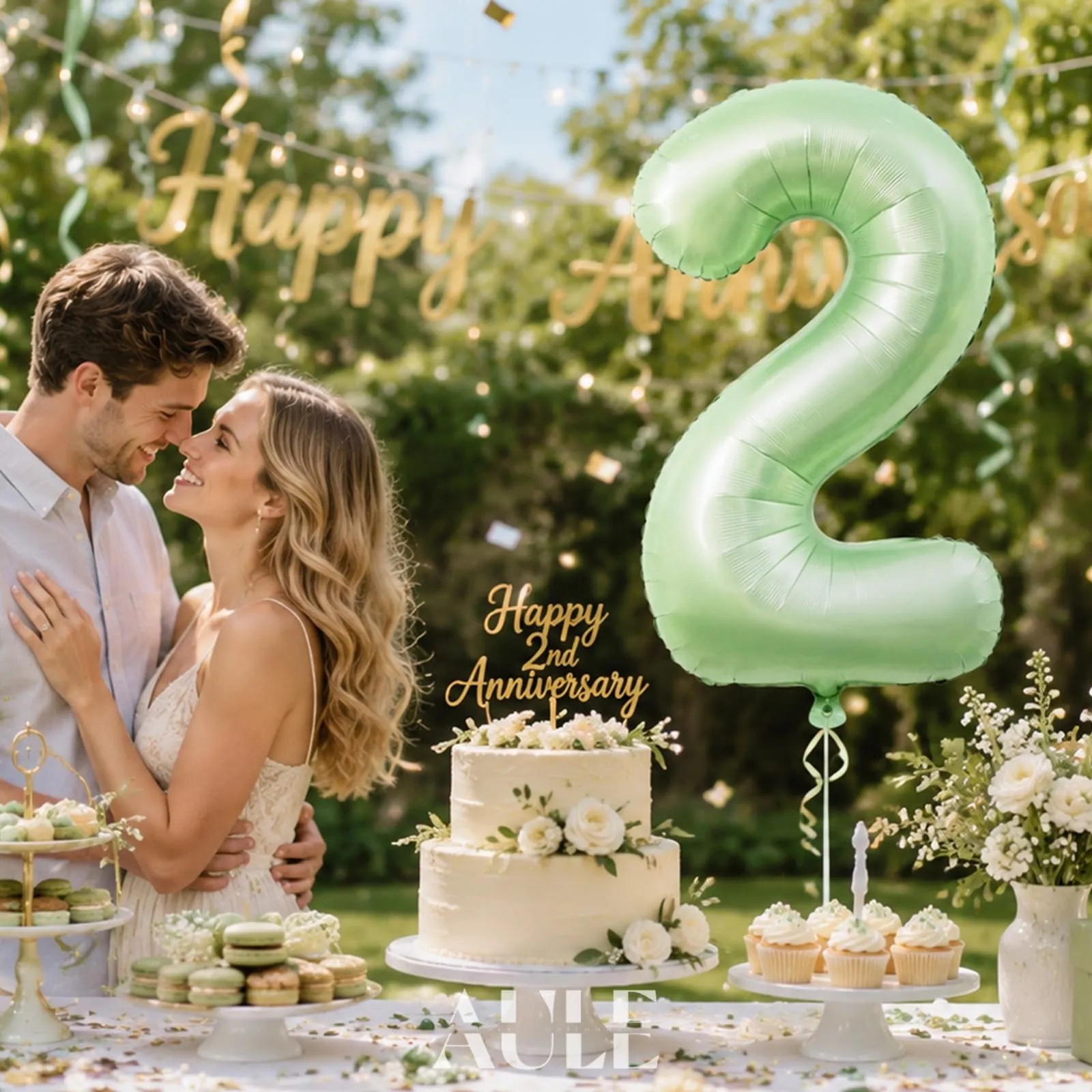 AULE Palloncino Numero 2, Verde Salvia, 101 cm - immagine 2