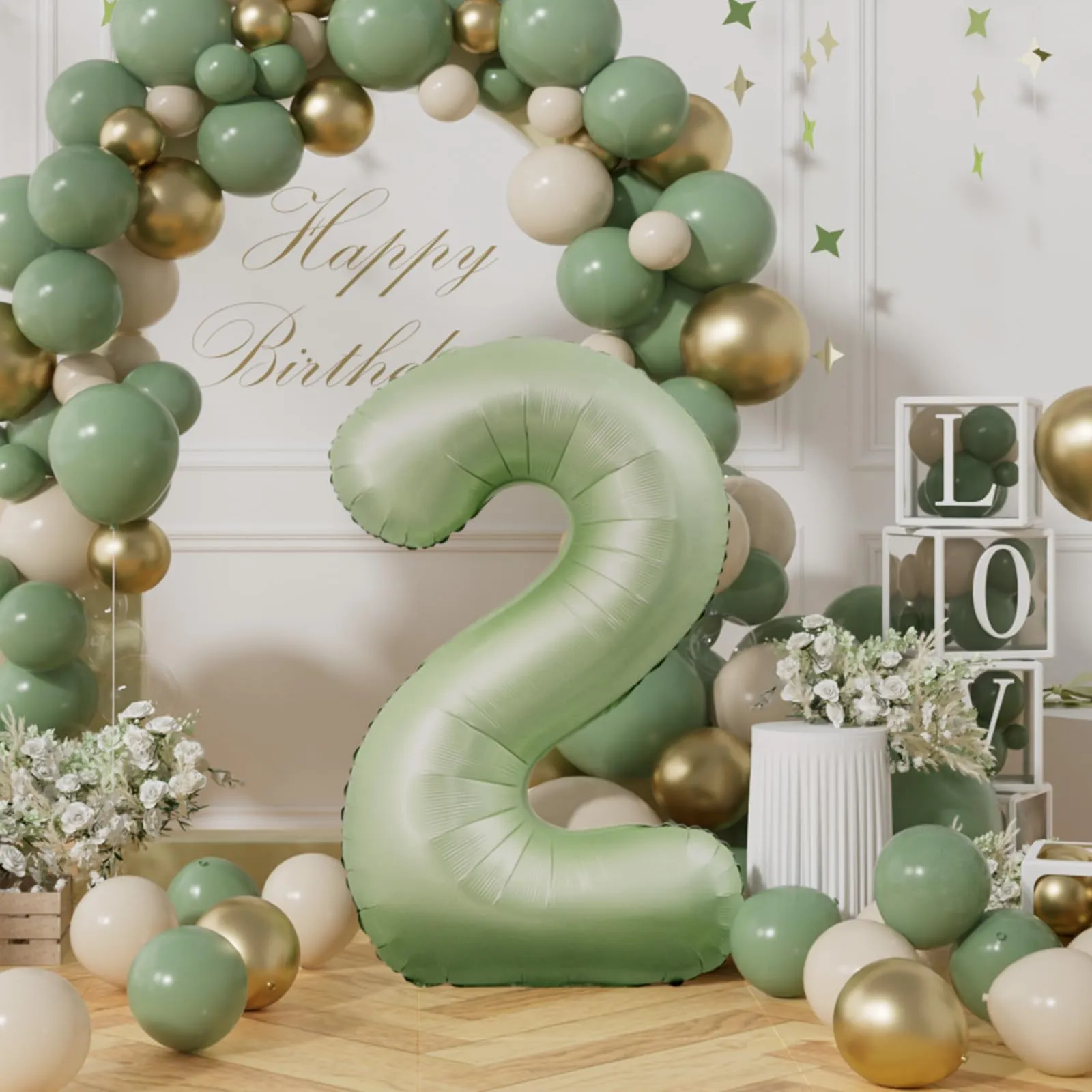 AULE Palloncino Numero 2, Verde Salvia, 101 cm - immagine 3