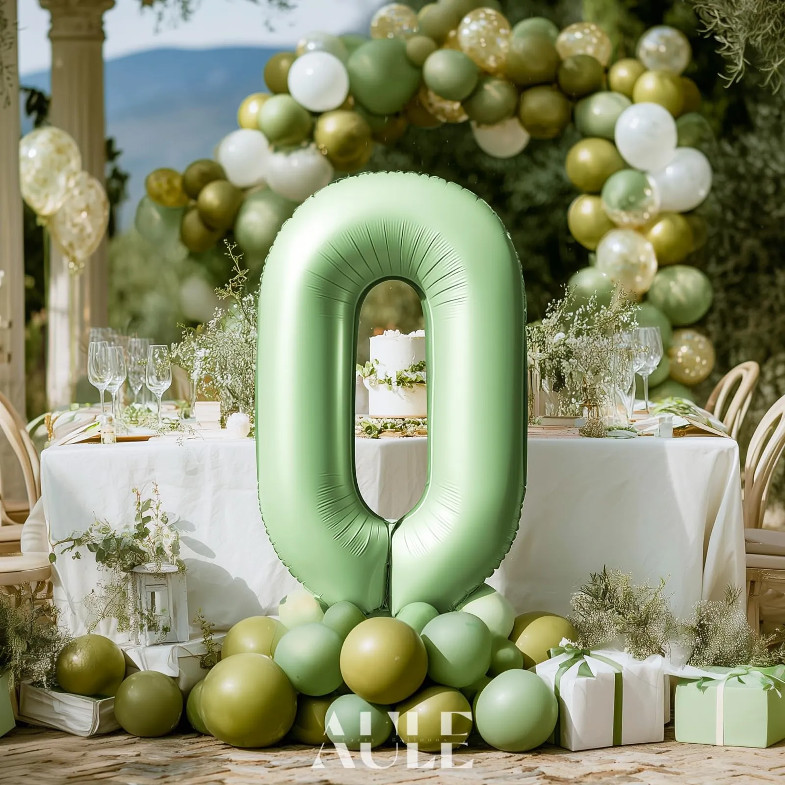 AULE Palloncino Numero 0 Verde Salvia, 101 cm - immagine 2