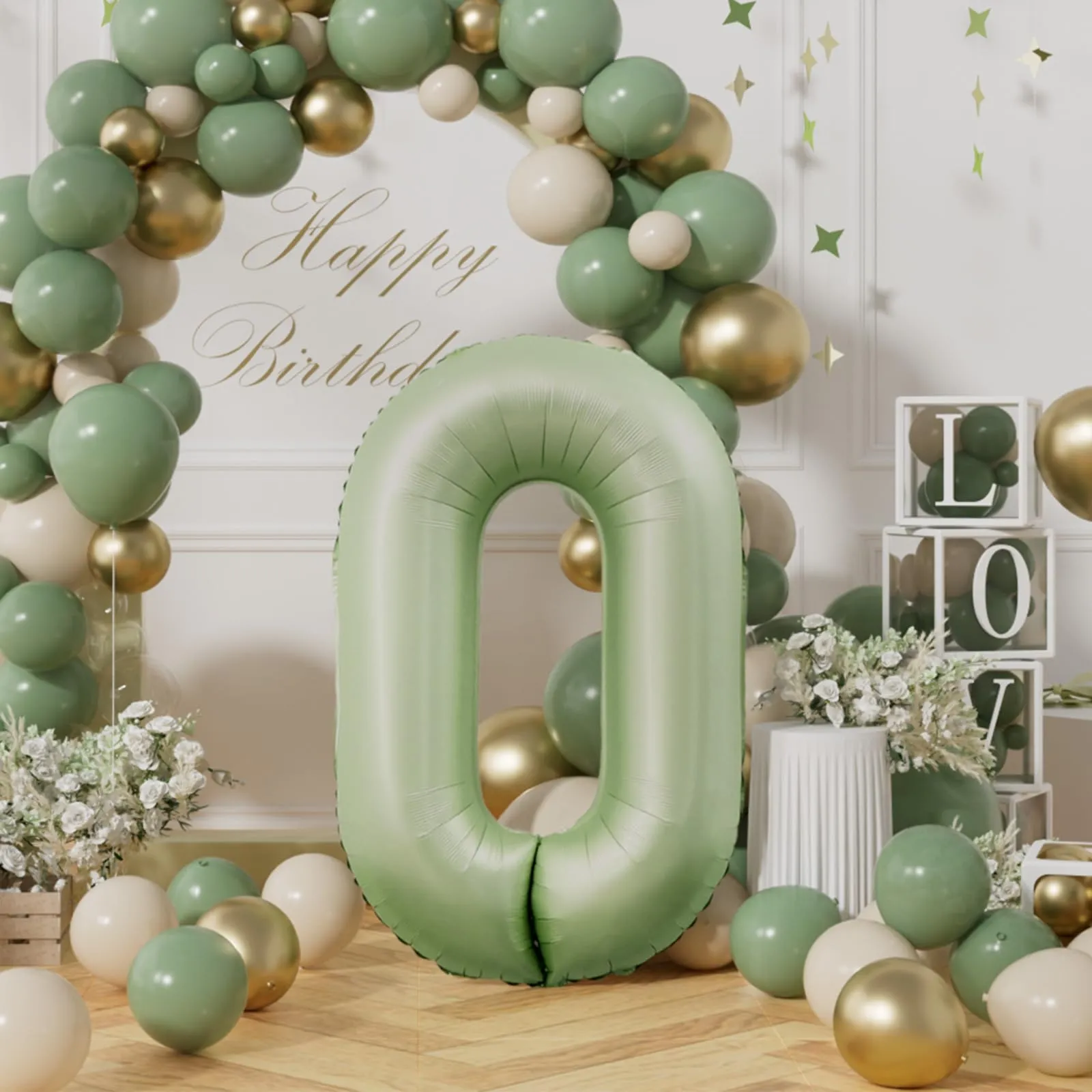 AULE Palloncino Numero 0 Verde Salvia, 101 cm - immagine 3