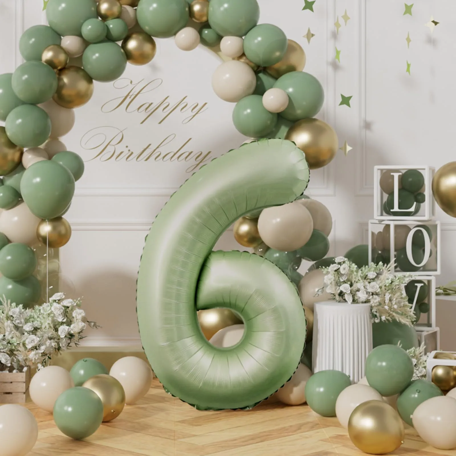 AULE Palloncino Numero 6 Verde Salvia, 101 cm - immagine 3
