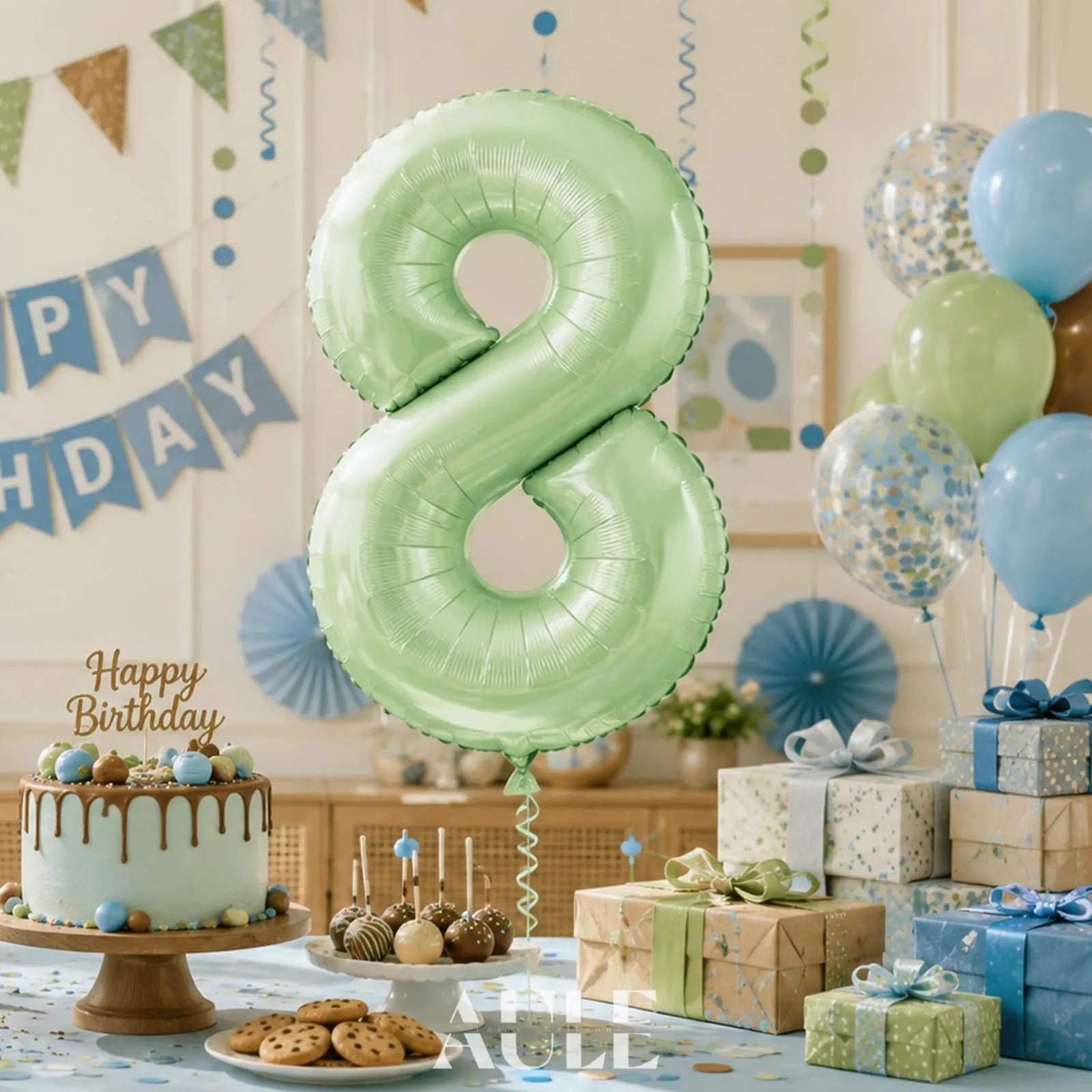 AULE Palloncino Numero 8 Verde Salvia, 101 cm - immagine 2