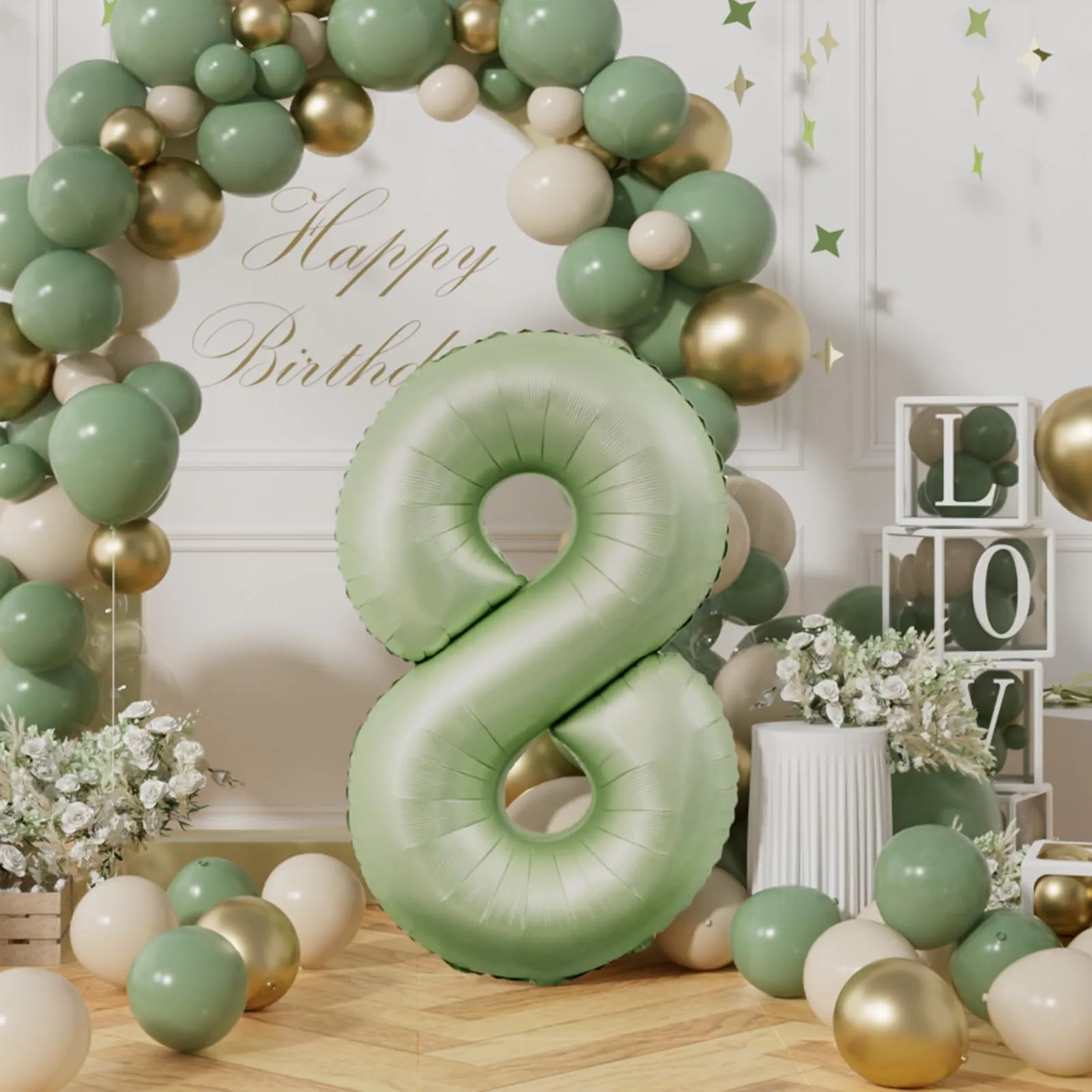 AULE Palloncino Numero 8 Verde Salvia, 101 cm - immagine 3