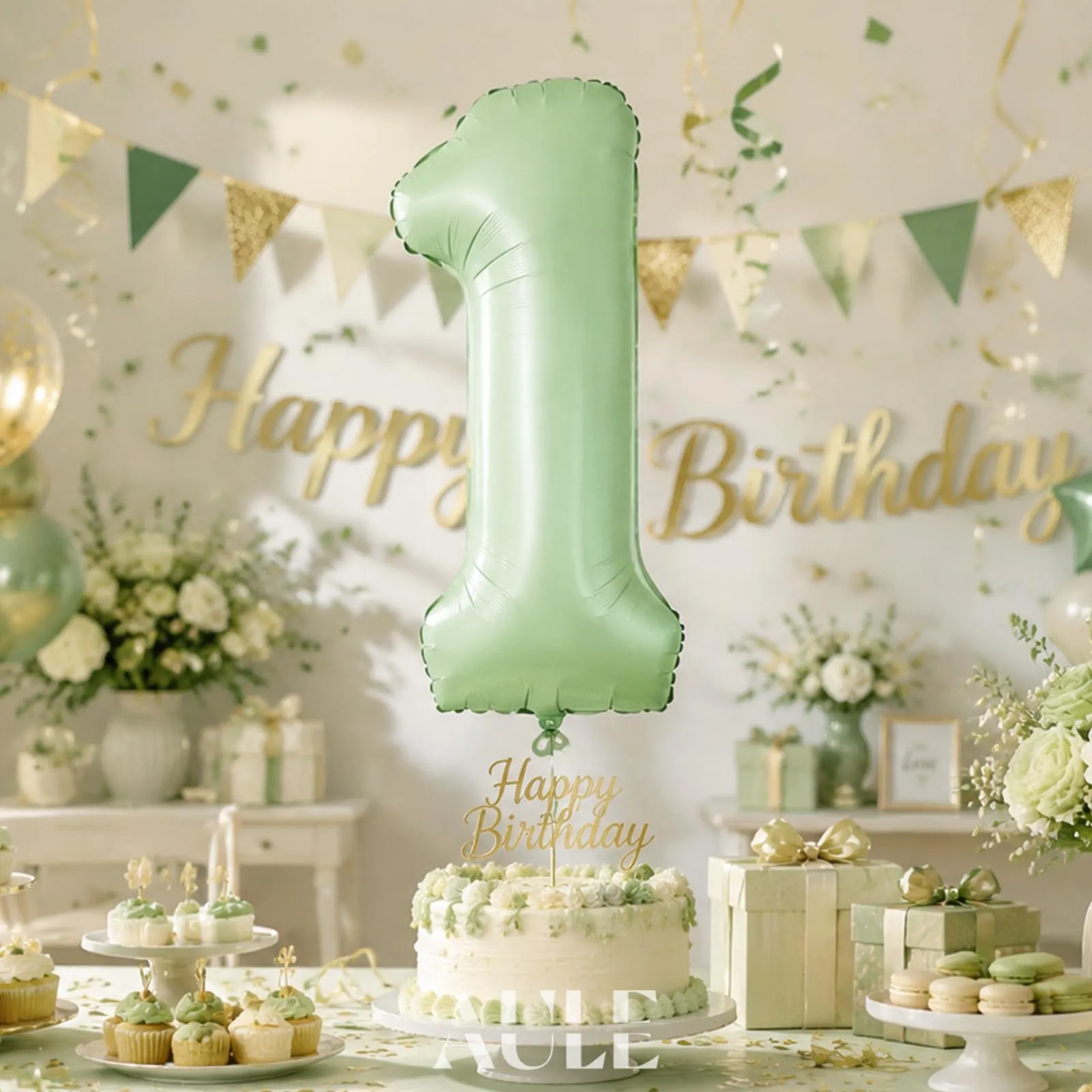 AULE Palloncino Numero 1 Verde Salvia, 101 cm - immagine 2