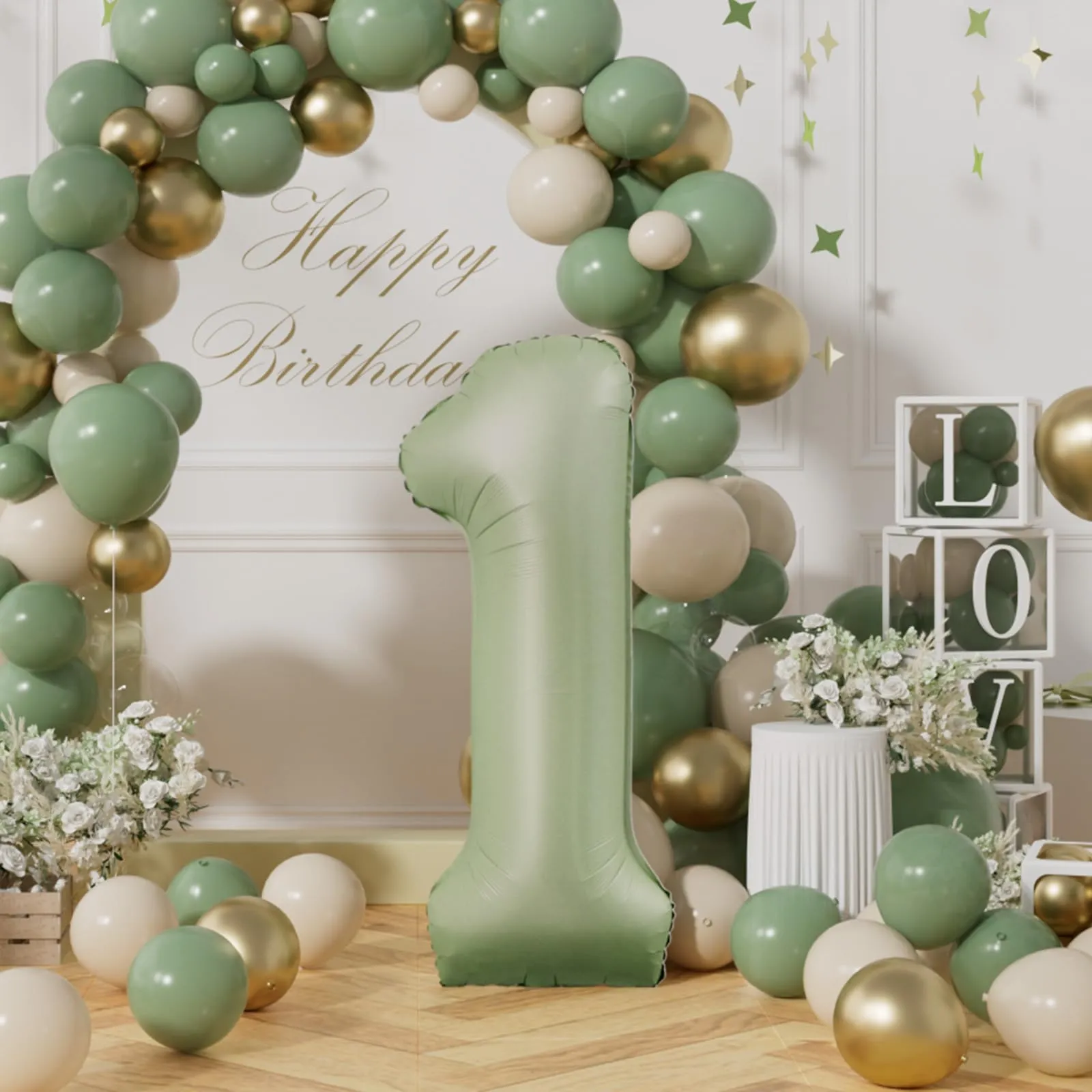 AULE Palloncino Numero 1 Verde Salvia, 101 cm - immagine 3