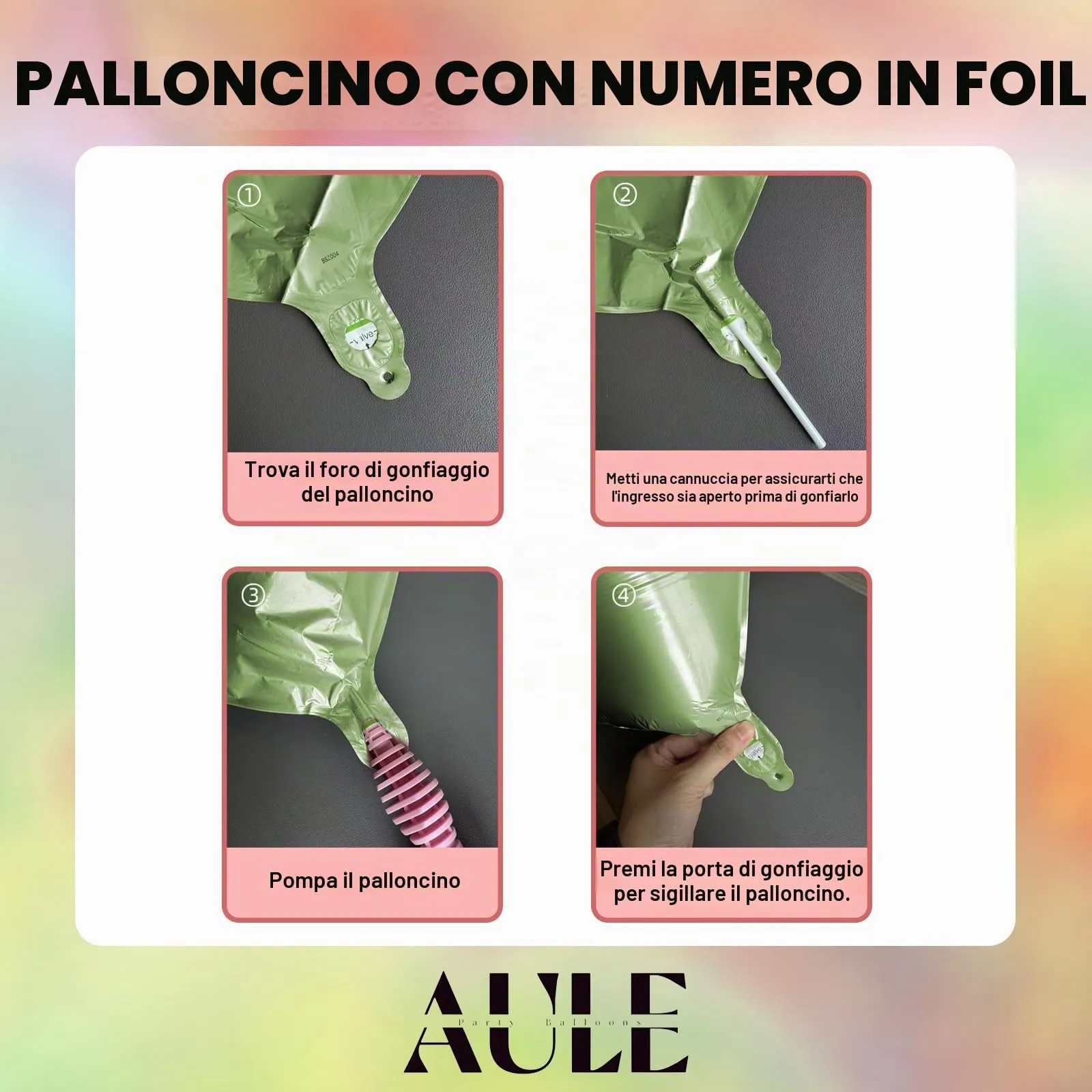 AULE Palloncino Numero 1 Verde Salvia, 101 cm - immagine 6