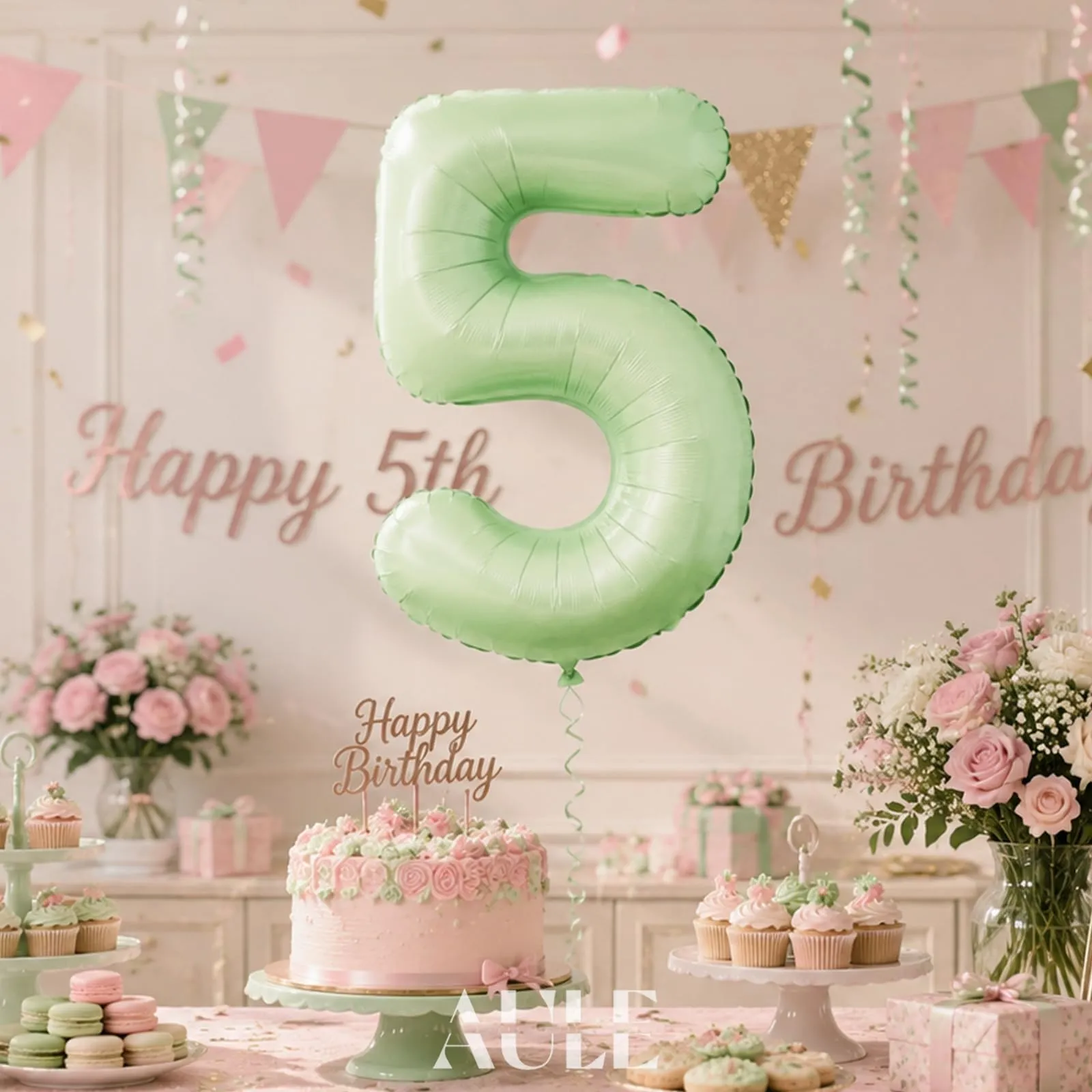 AULE Palloncino Numero 5 Verde Salvia, 101 cm - immagine 2