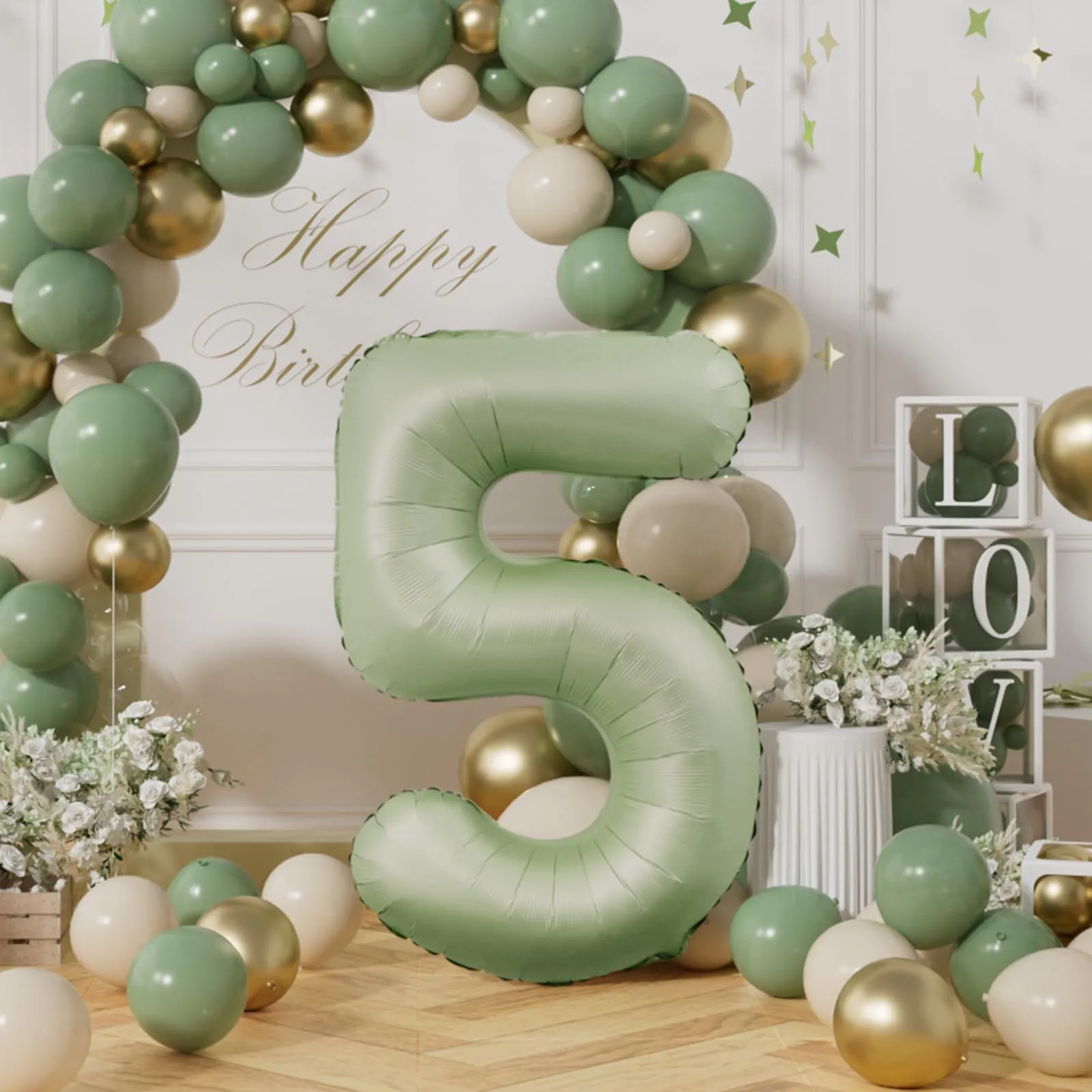 AULE Palloncino Numero 5 Verde Salvia, 101 cm - immagine 3