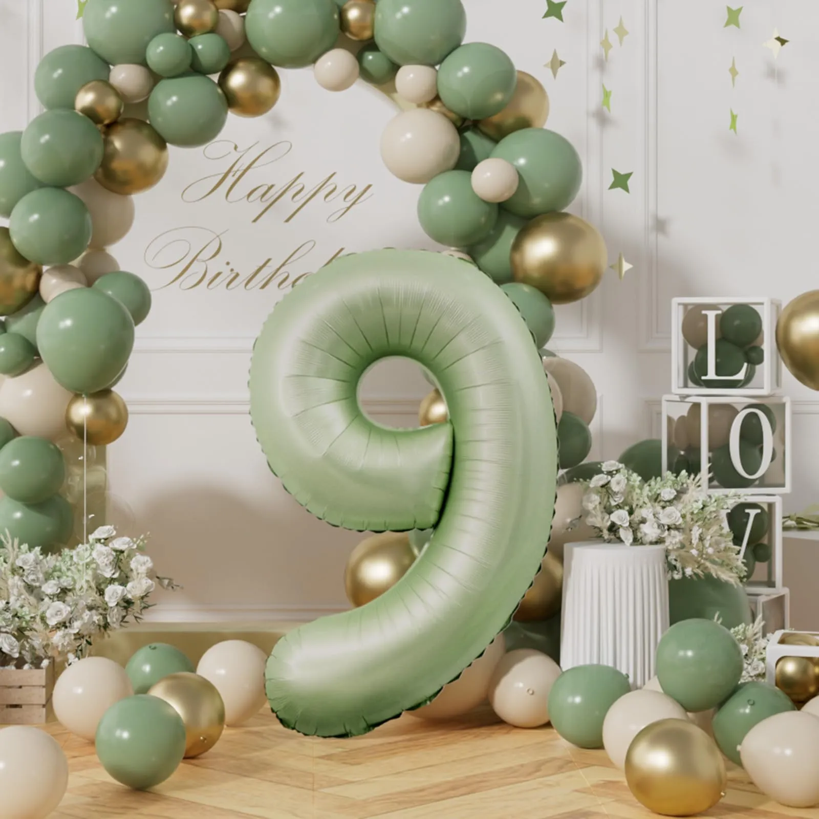 AULE Palloncino Numero 9 Verde Salvia, 101 cm - immagine 3