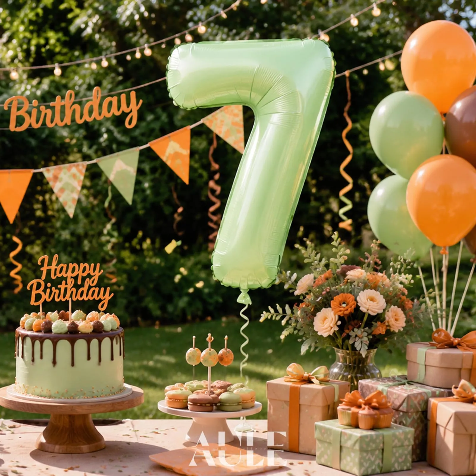 AULE Palloncino Numero 7 Verde Salvia, 101 cm - immagine 2