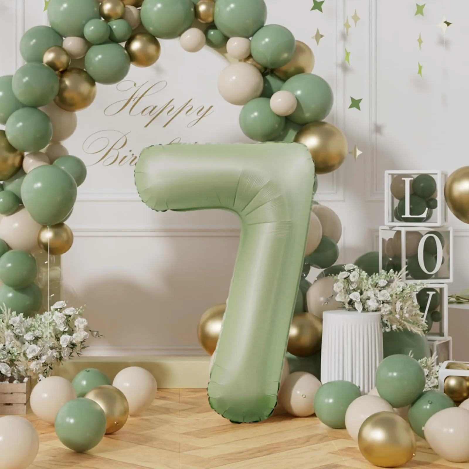 AULE Palloncino Numero 7 Verde Salvia, 101 cm - immagine 3
