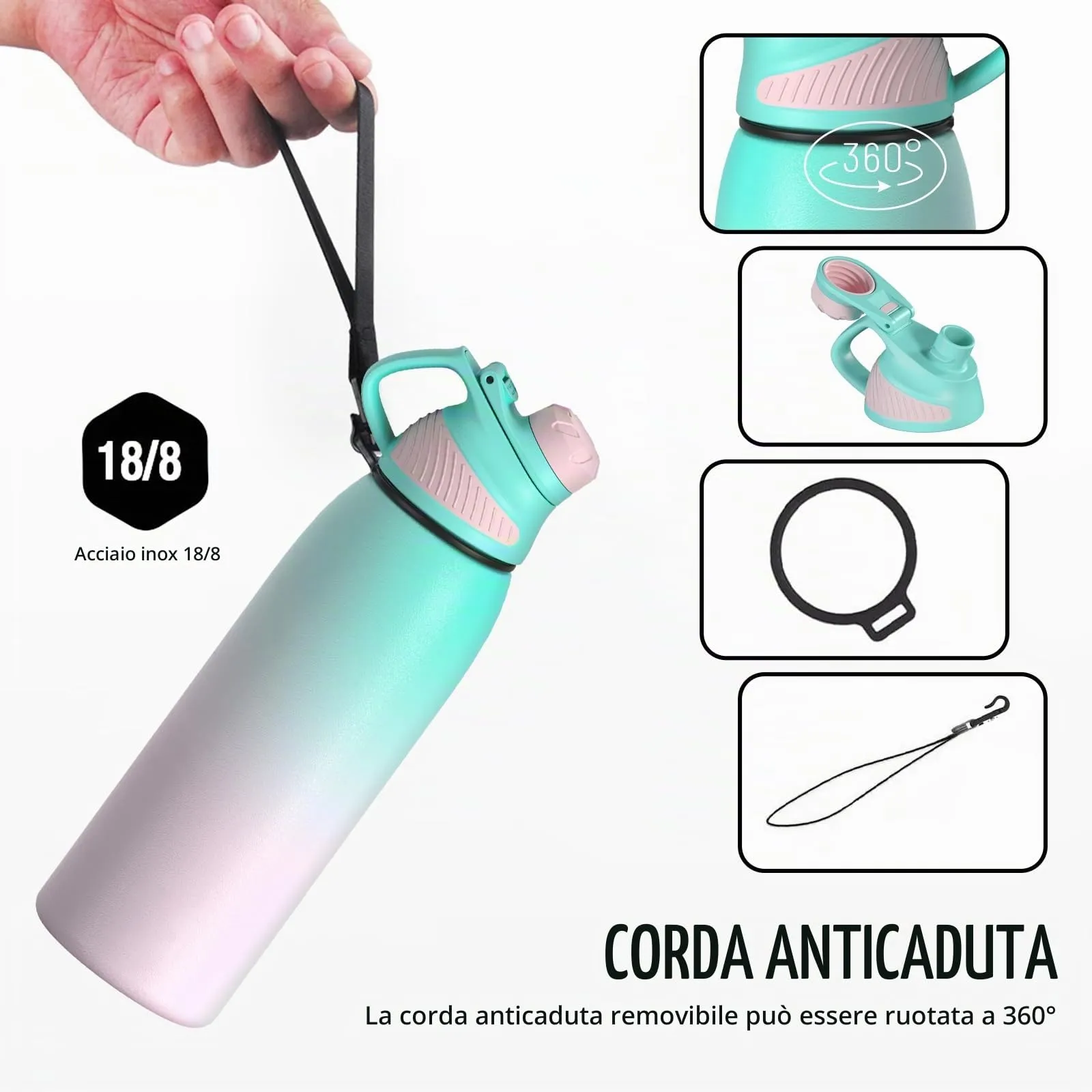 Fjbottle Borraccia Termica 600ml in Acciaio Inox con Tappo Magnetico per Ciclismo - immagine 3