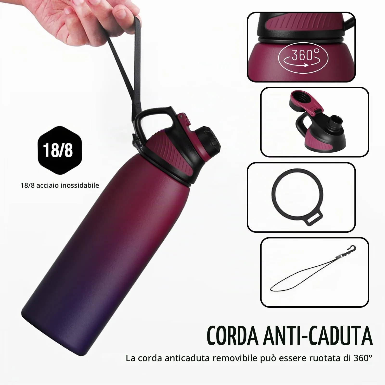 Fjbottle Borraccia Termica 1L Acciaio Inox con Tappo Magnetico - immagine 3