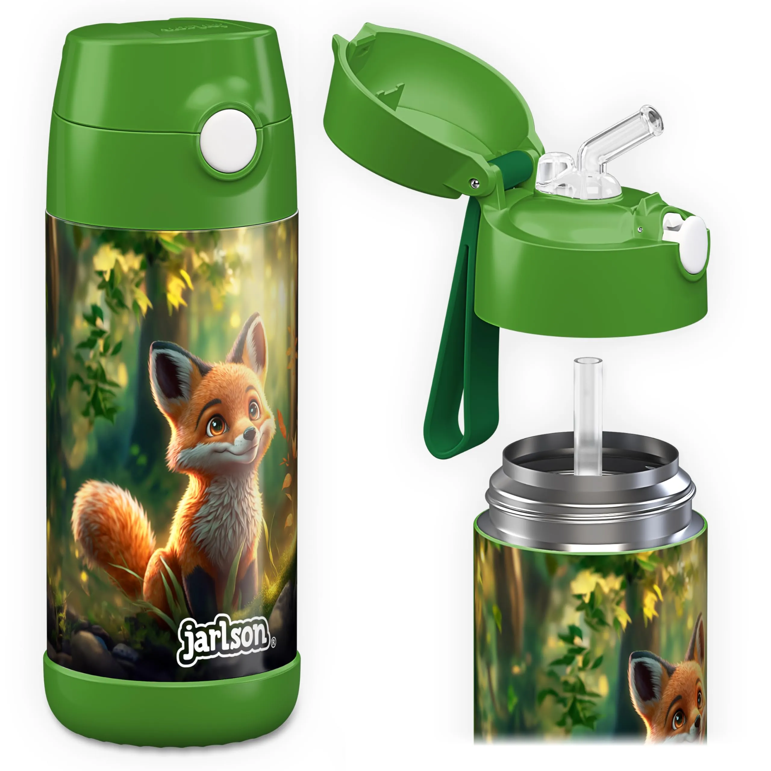 Jarlson Borraccia Termica Bambini Charli 350ml con Cannuccia, Acciaio Inox, Volpe - immagine 1