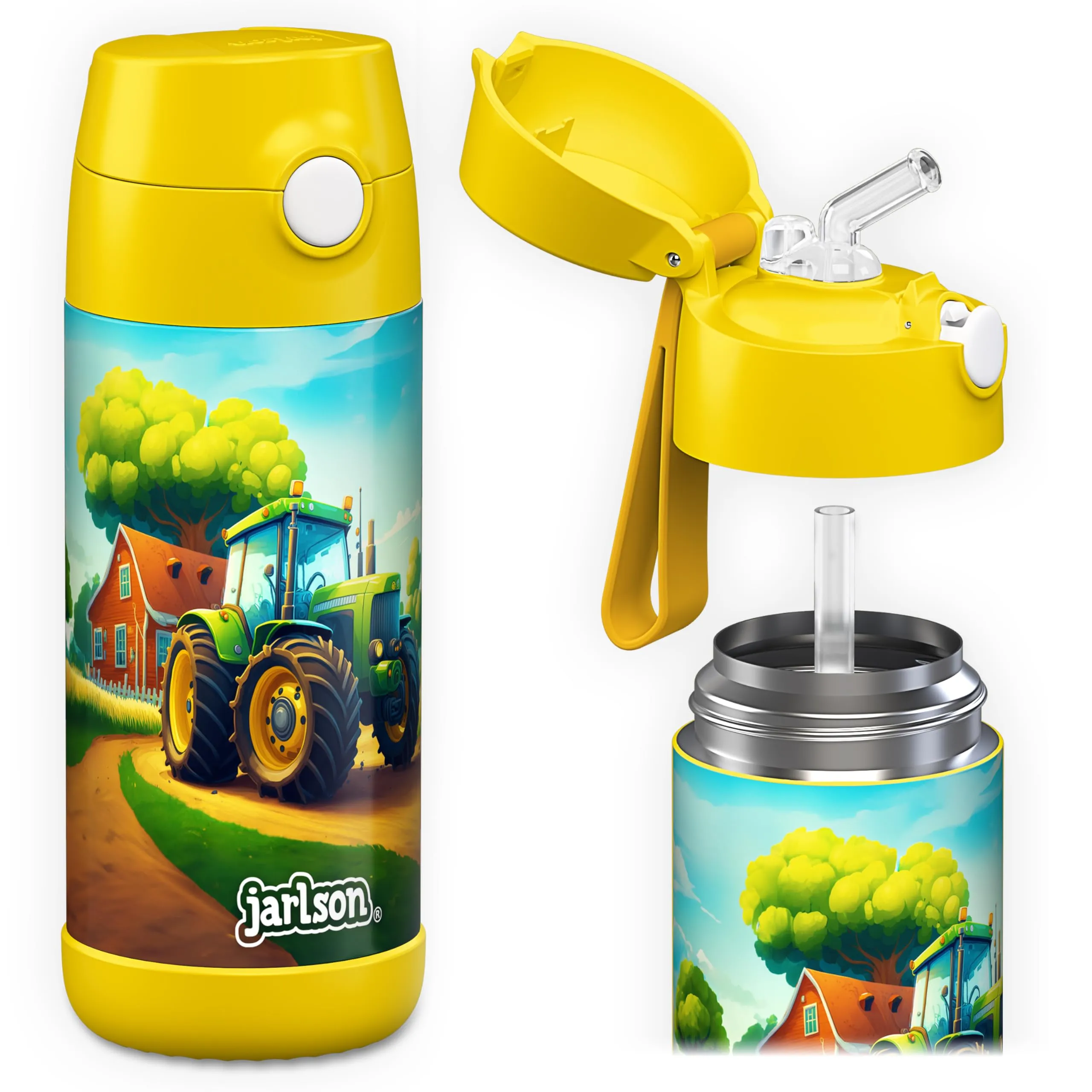 Jarlson Borraccia Termica Bambini Charli 350ml con Cannuccia, Acciaio Inox (Trattore) - immagine 1
