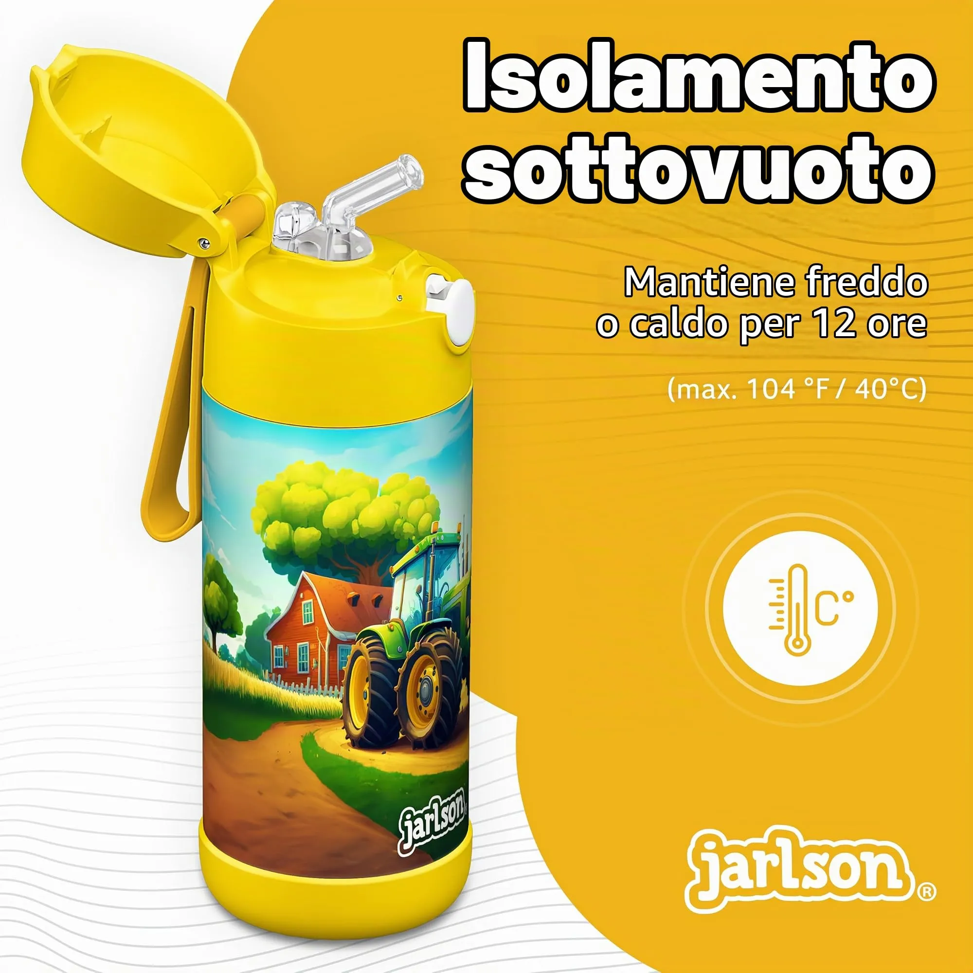Jarlson Borraccia Termica Bambini Charli 350ml con Cannuccia, Acciaio Inox (Trattore) - immagine 2