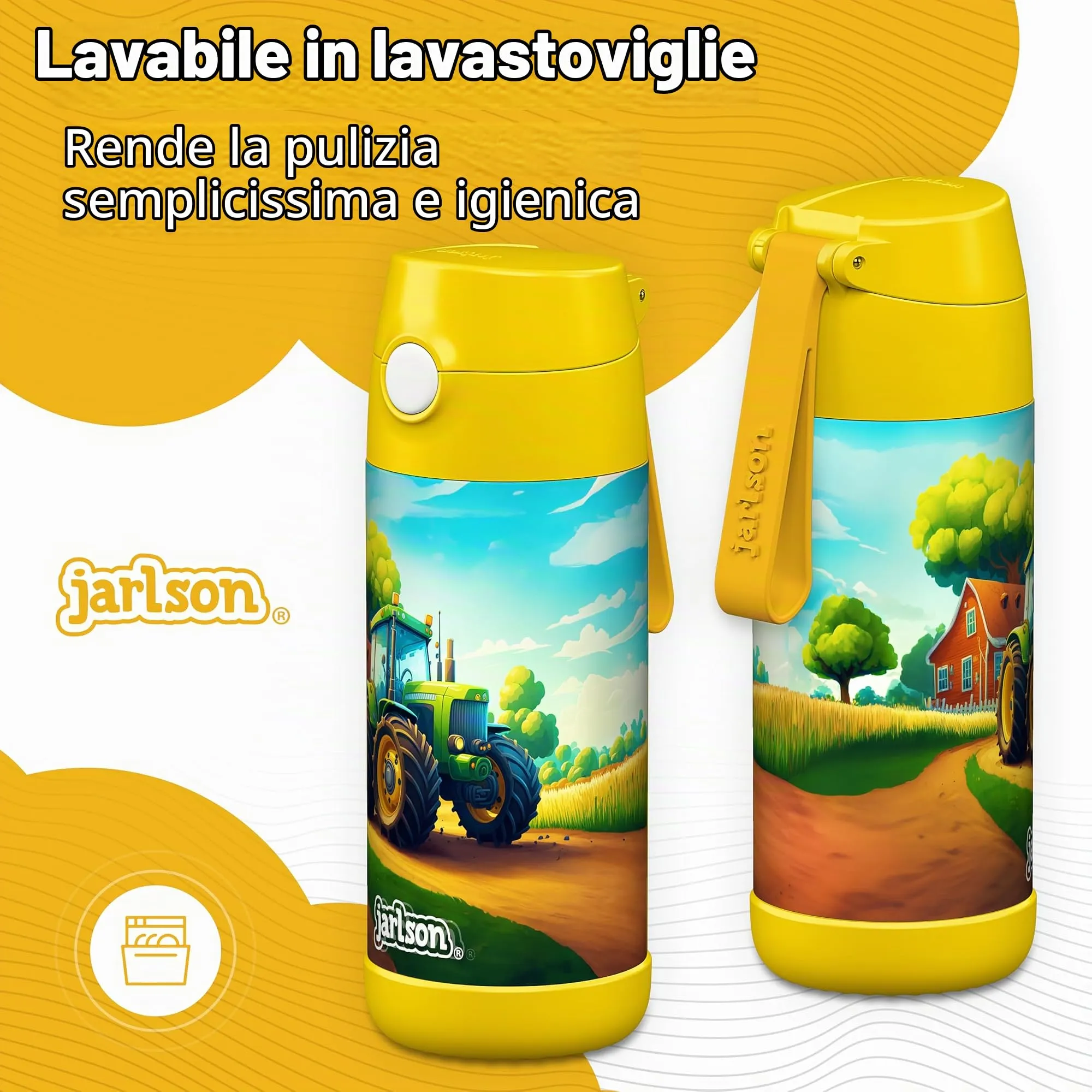 Jarlson Borraccia Termica Bambini Charli 350ml con Cannuccia, Acciaio Inox (Trattore) - immagine 3