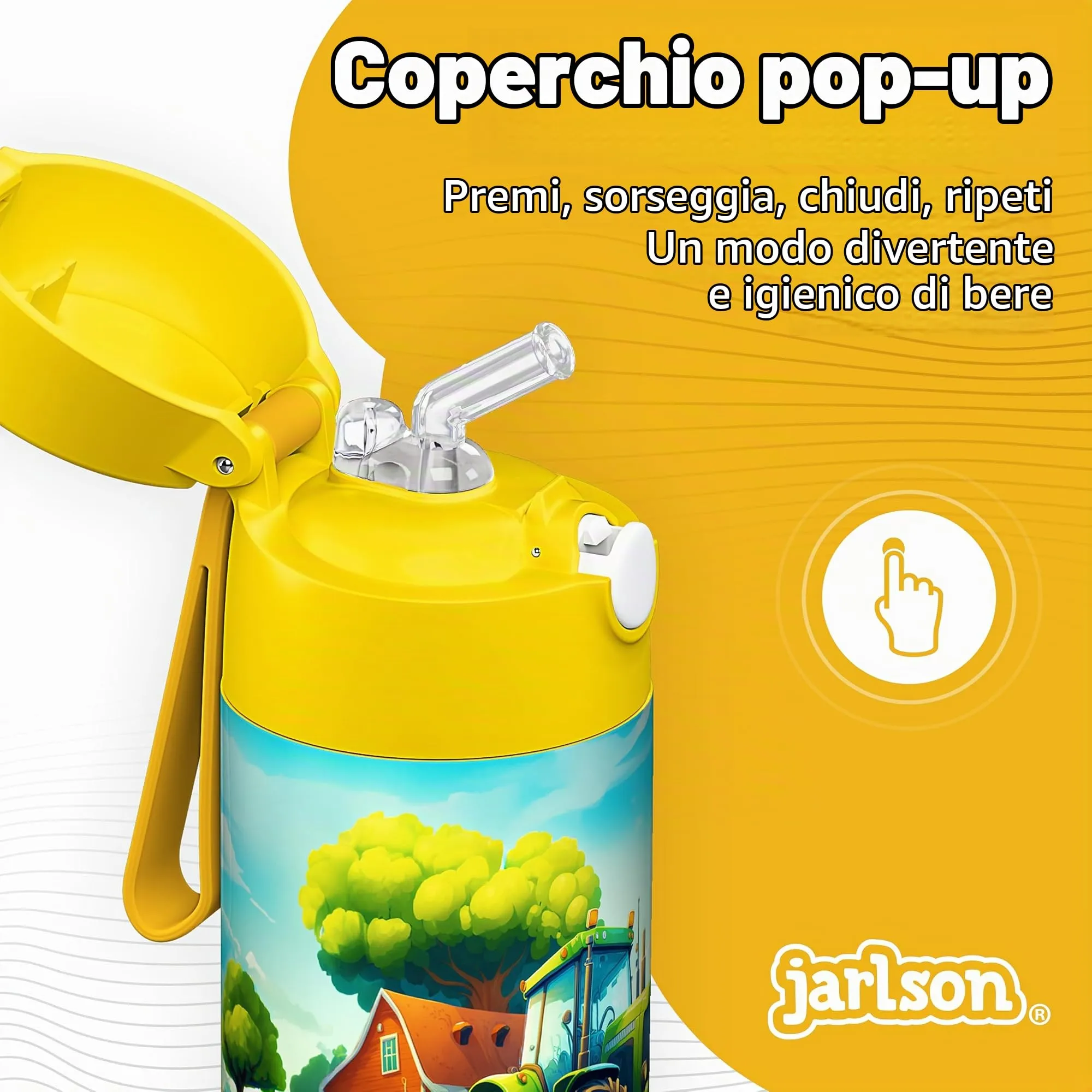 Jarlson Borraccia Termica Bambini Charli 350ml con Cannuccia, Acciaio Inox (Trattore) - immagine 4