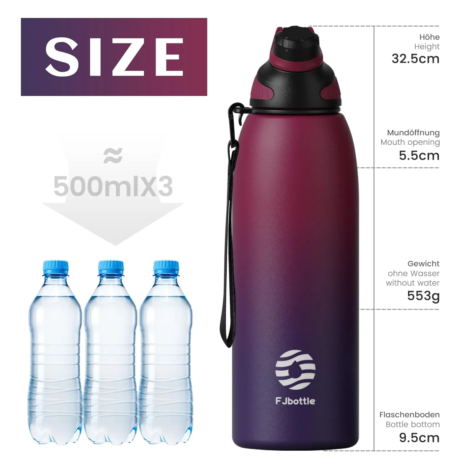 Fjbottle Borraccia Termica in Acciaio Inox 1500ml con Tappo Magnetico Outdoor - immagine 4