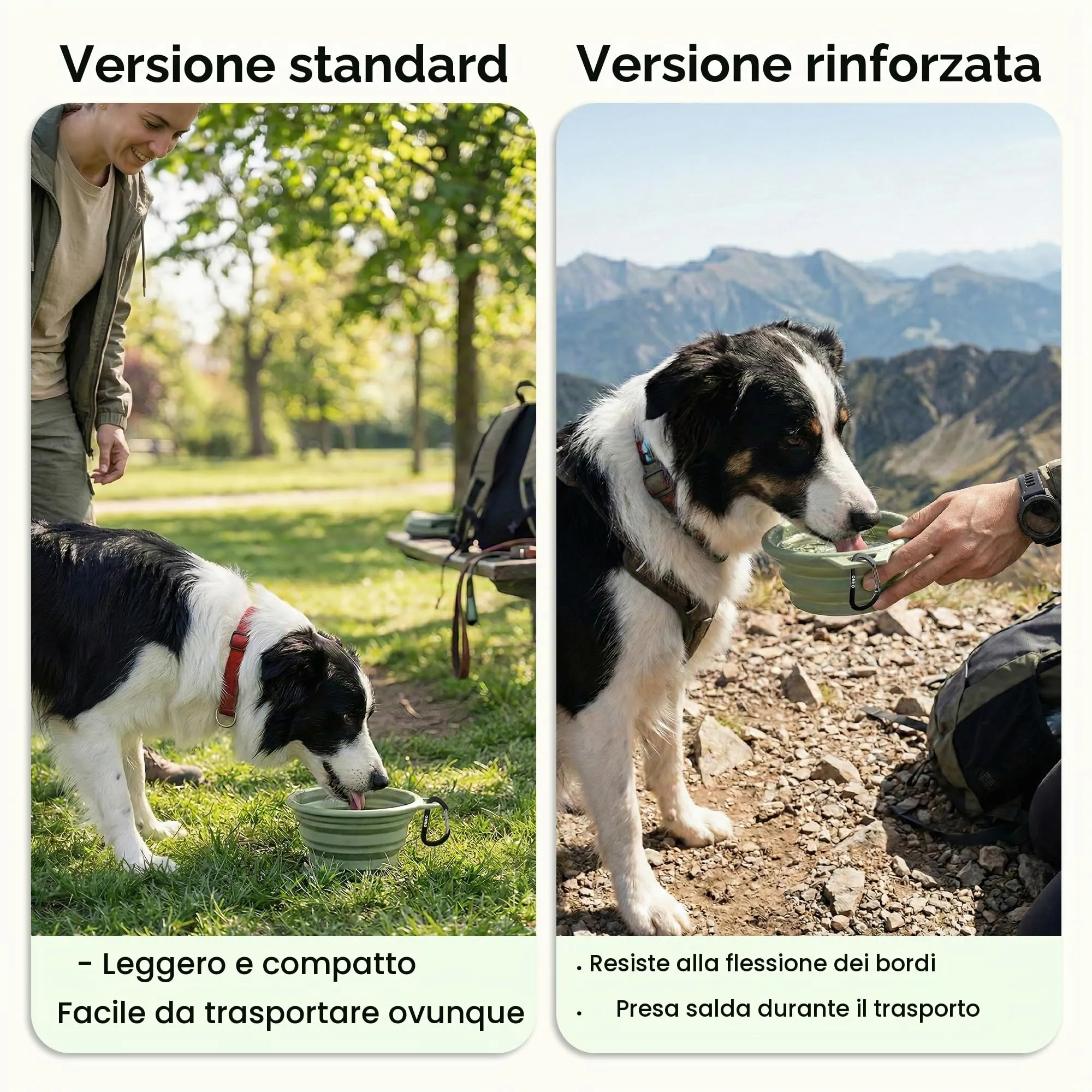 OHMO Ciotola Cane Portatile Pieghevole in Silicone e Acciaio Inox, 800ml, Verde Chiaro - immagine 4