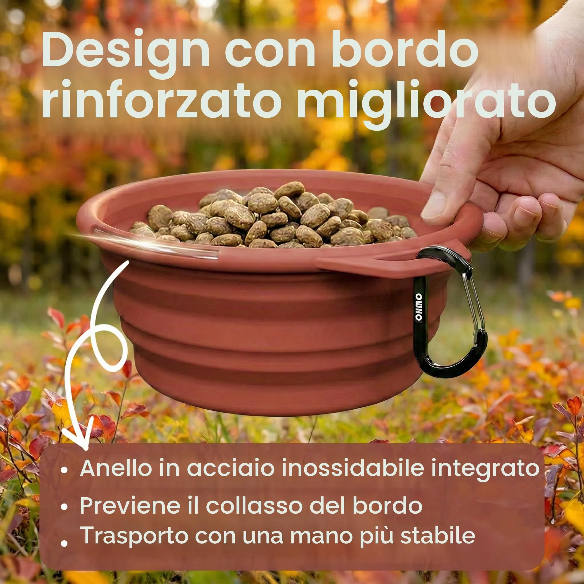 OHMO Ciotole per Cane Portatili in Silicone e Acciaio Inox, 800ml, 2 pezzi, Erythrinus+Corallo - immagine 3