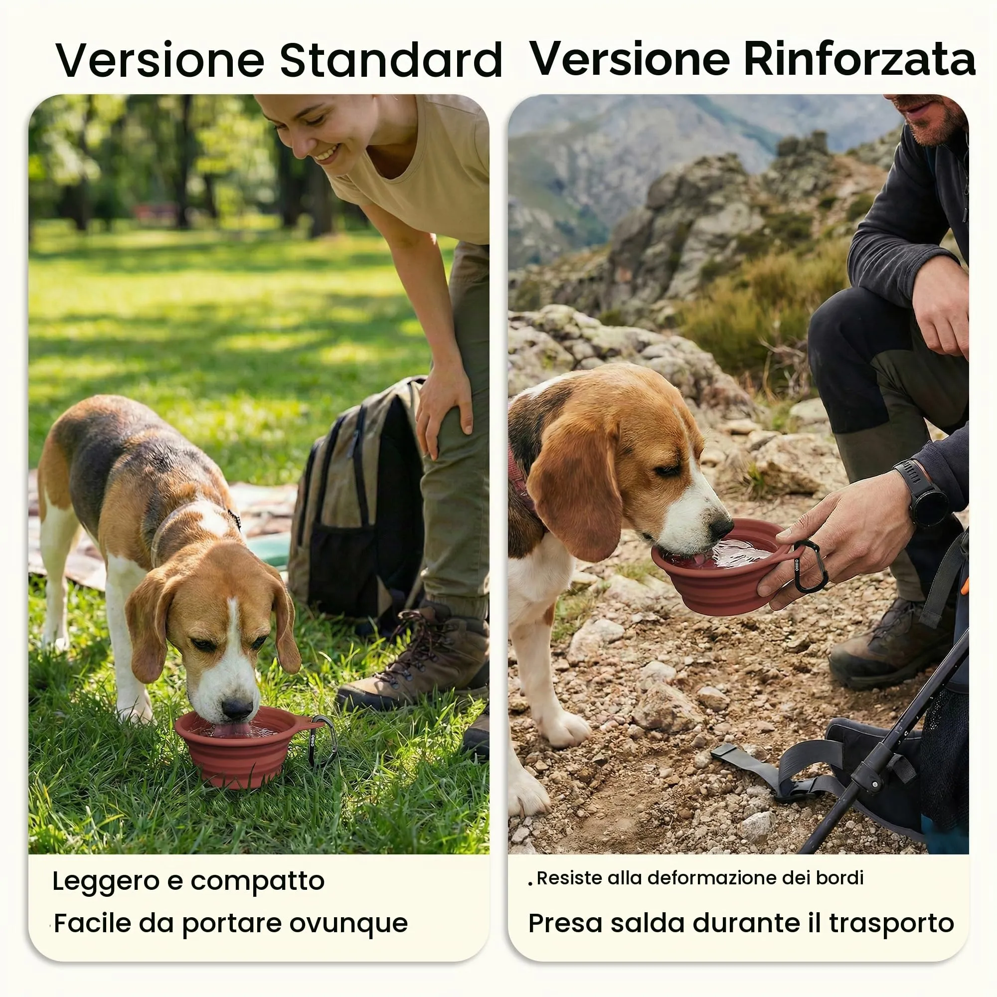 OHMO Ciotole Cane Portatili Pieghevoli in Silicone e Acciaio Inox, 400ml, 2 pz, Erythrinus+Corallo - immagine 4