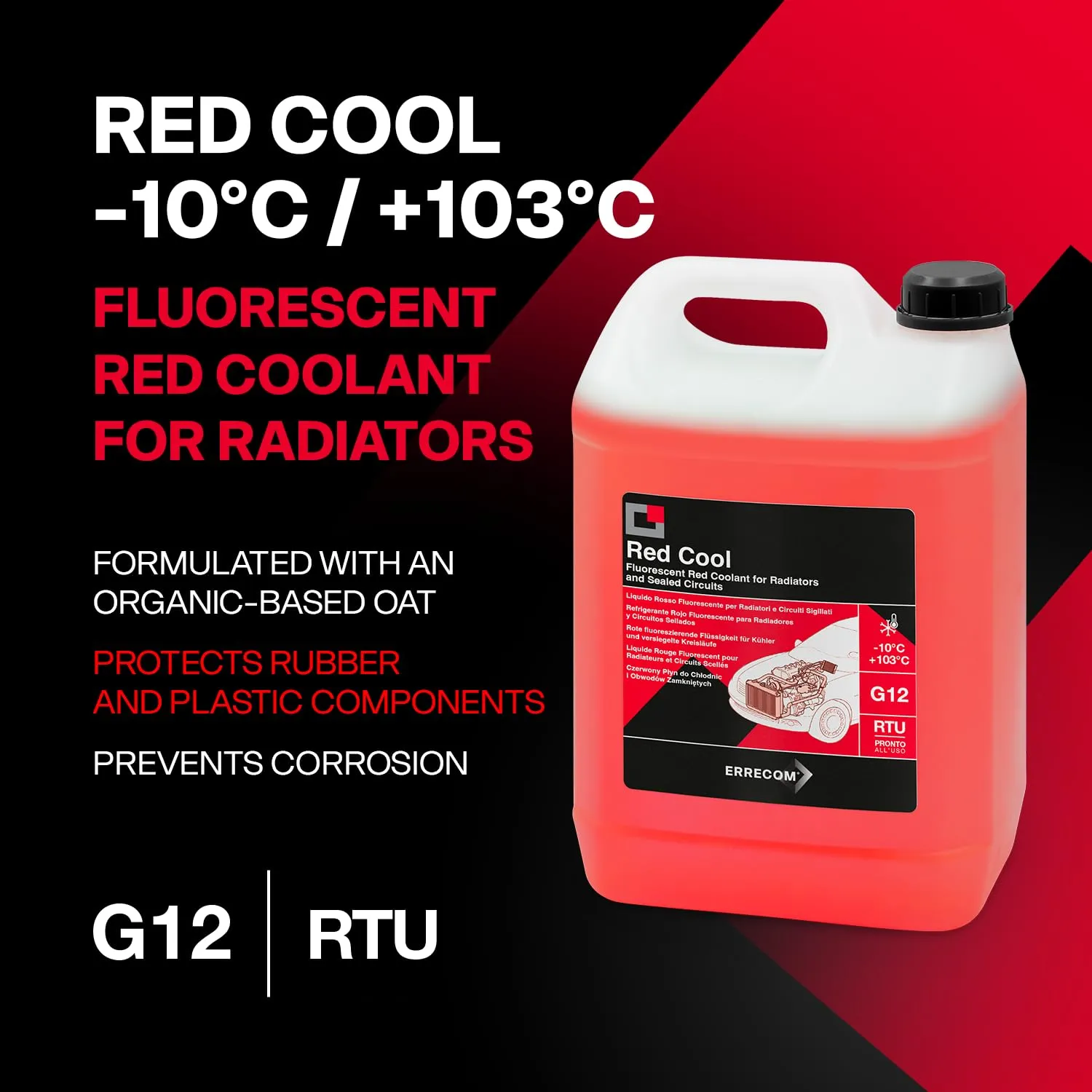 ERRECOM Red Cool Liquido Radiatore Rosso Fluo G12, 5 Litri - immagine 2