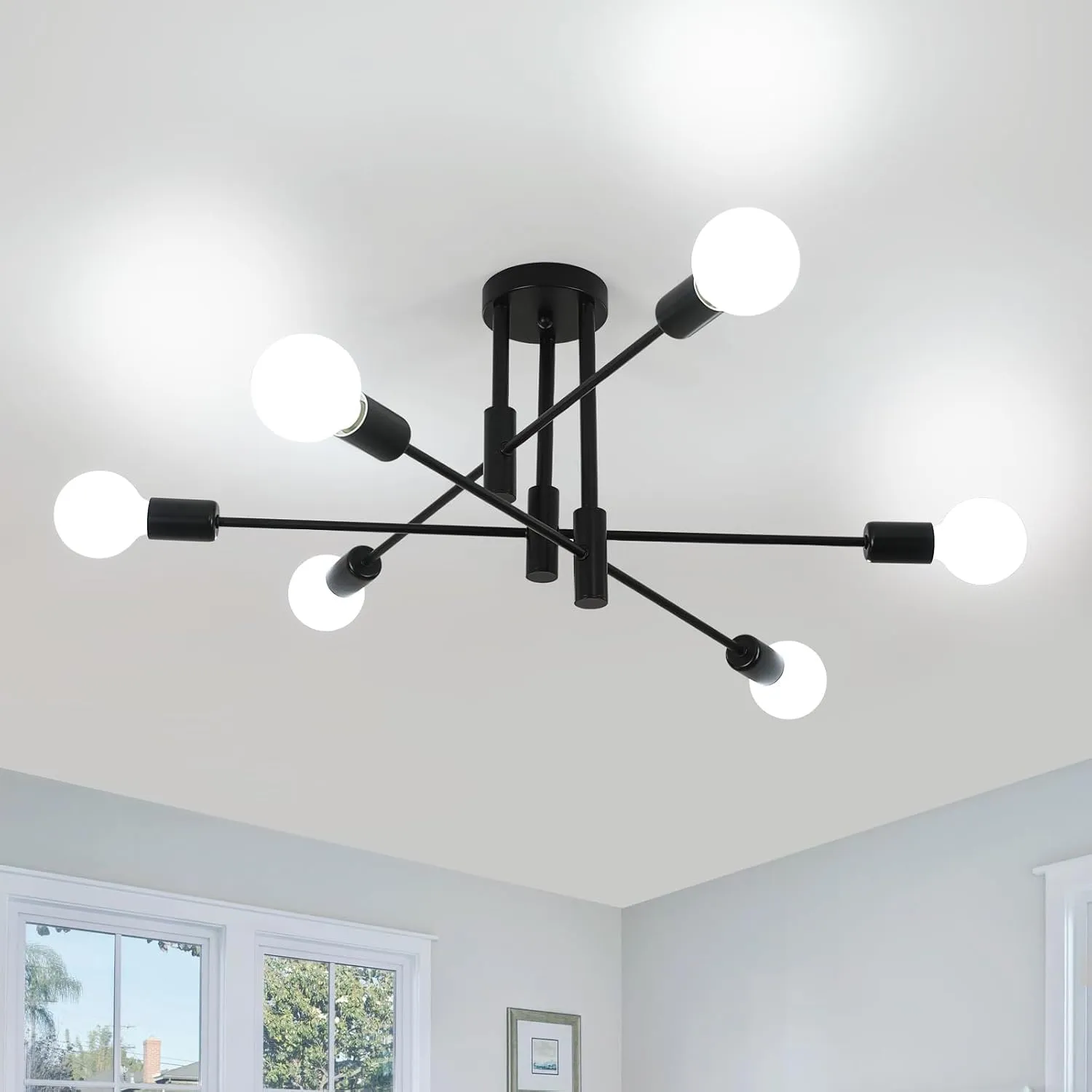 Comely Lampadario Sputnik Nero, 6 Luci Plafoniera Soffitto Vintage E27 - immagine 1